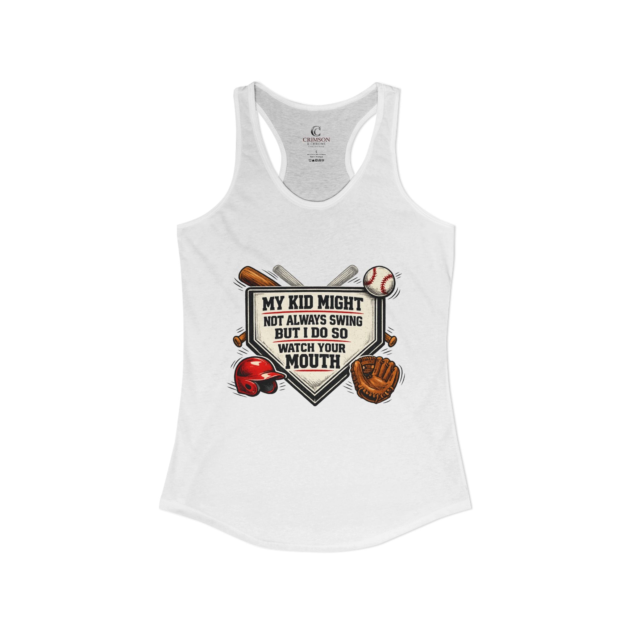Funny Baseball Mom Tank Top – “My Kid Might Not Always Swing But I Do So Watch Your Mouth” – Baseball Parent Game Day Shirt – Travel Ball Mom Gift