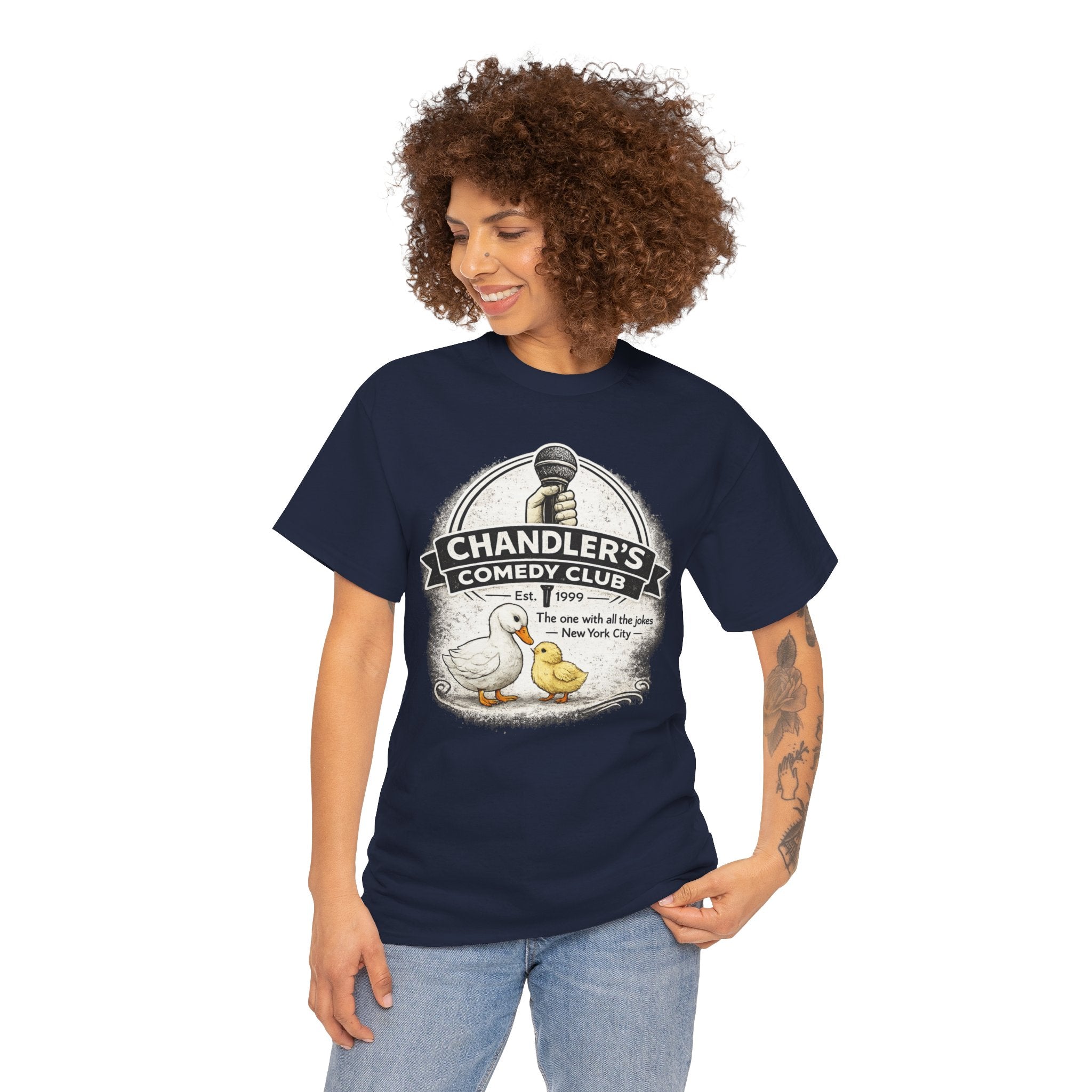 Comedy Club Parody Shirt – Funny Duck & Chick Graphic Tee – Classic Sitcom Humor T-Shirt