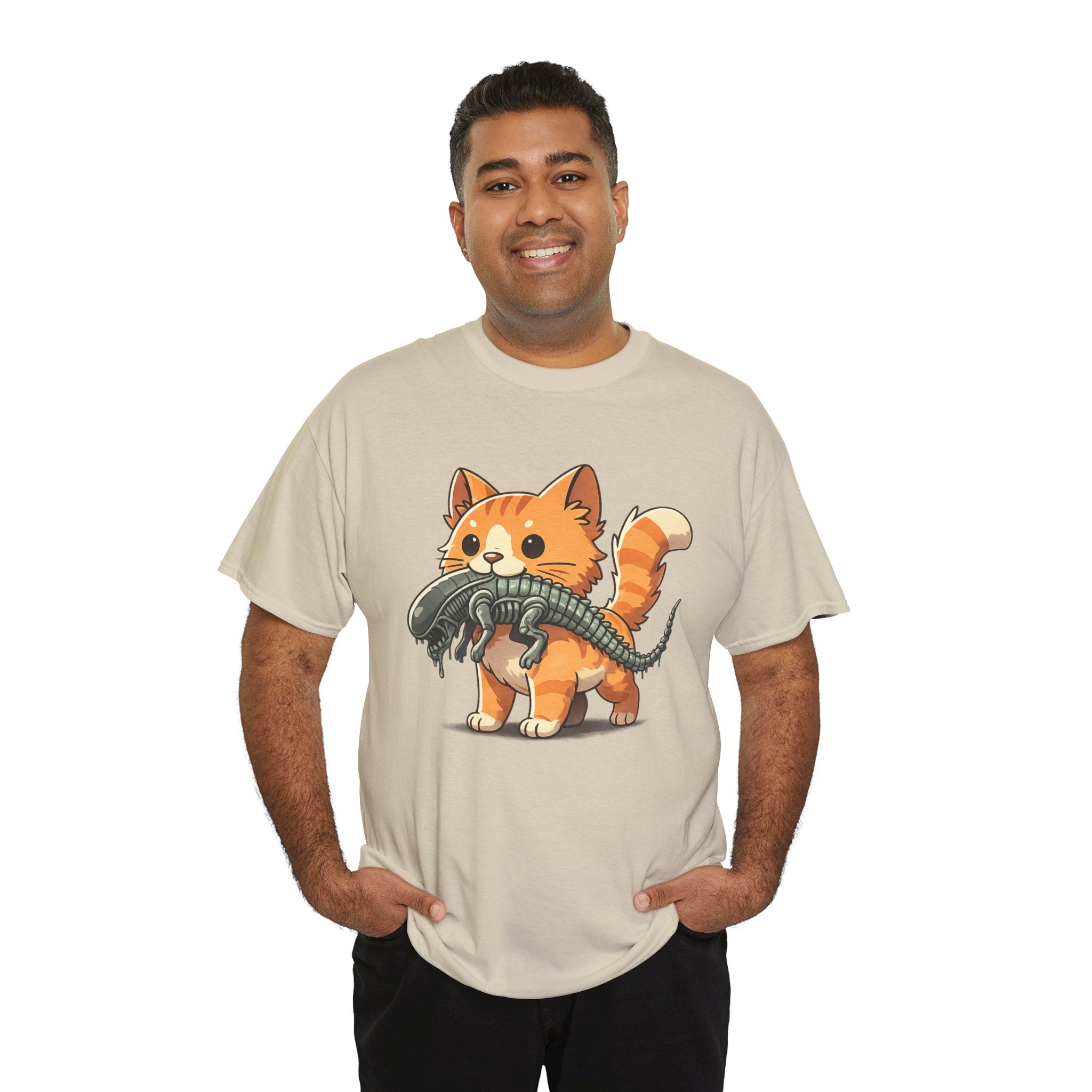 Cute Orange Cat Holding Alien Toy T-Shirt — Funny Kawaii Kitten Graphic Tee