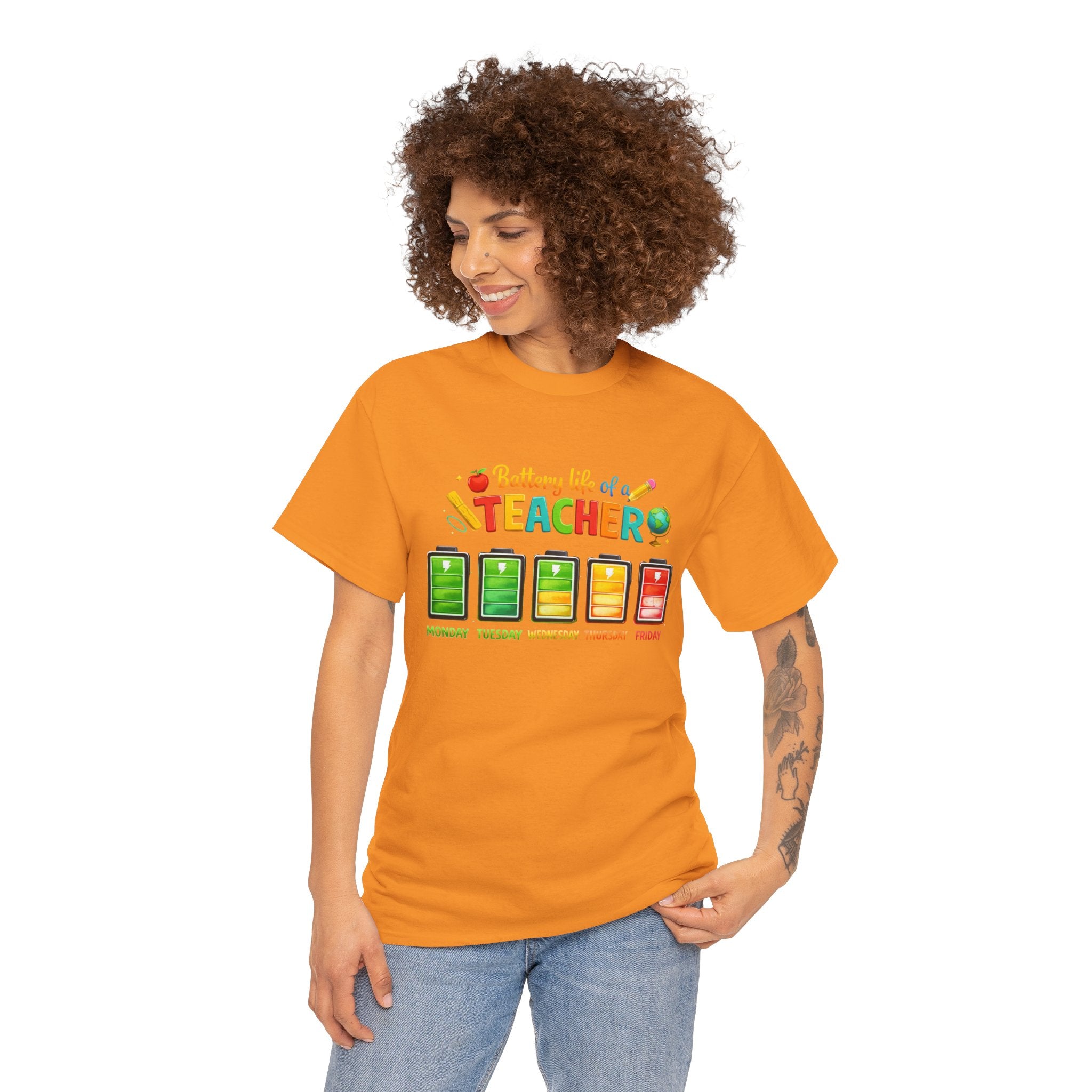 Teacher Battery Life T-Shirt – Funny Weekday Energy Levels Tee (Monday–Friday) Teacher appreciation gift - Unisex shirt