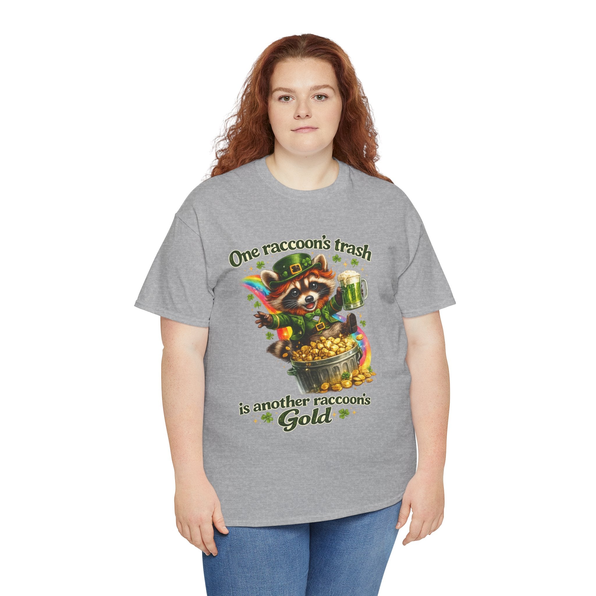Raccoon Leprechaun Rainbow Treasure T-Shirt — "One Raccoon's Trash Is Another Raccoon's Gold" Cute St. Patrick's Design