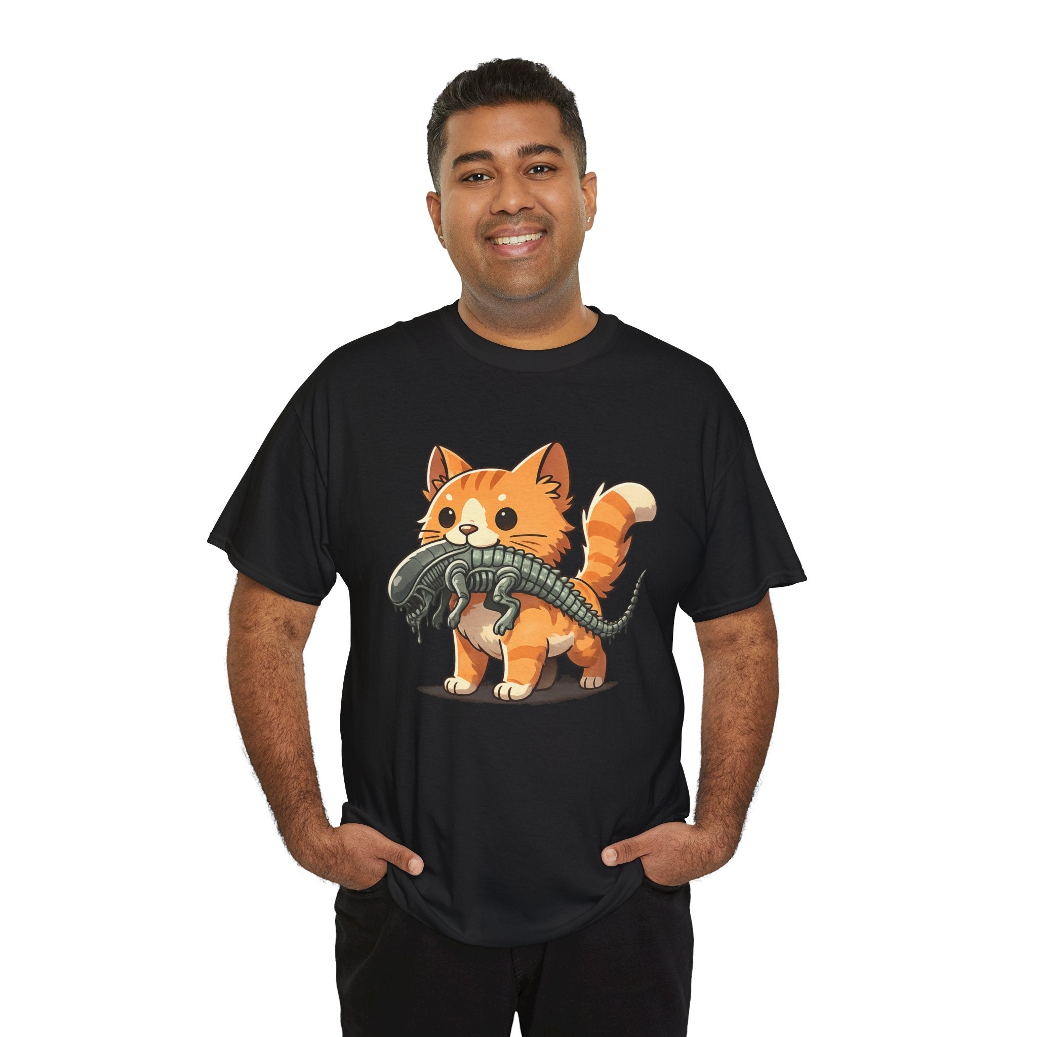 Cute Orange Cat Holding Alien Toy T-Shirt — Funny Kawaii Kitten Graphic Tee