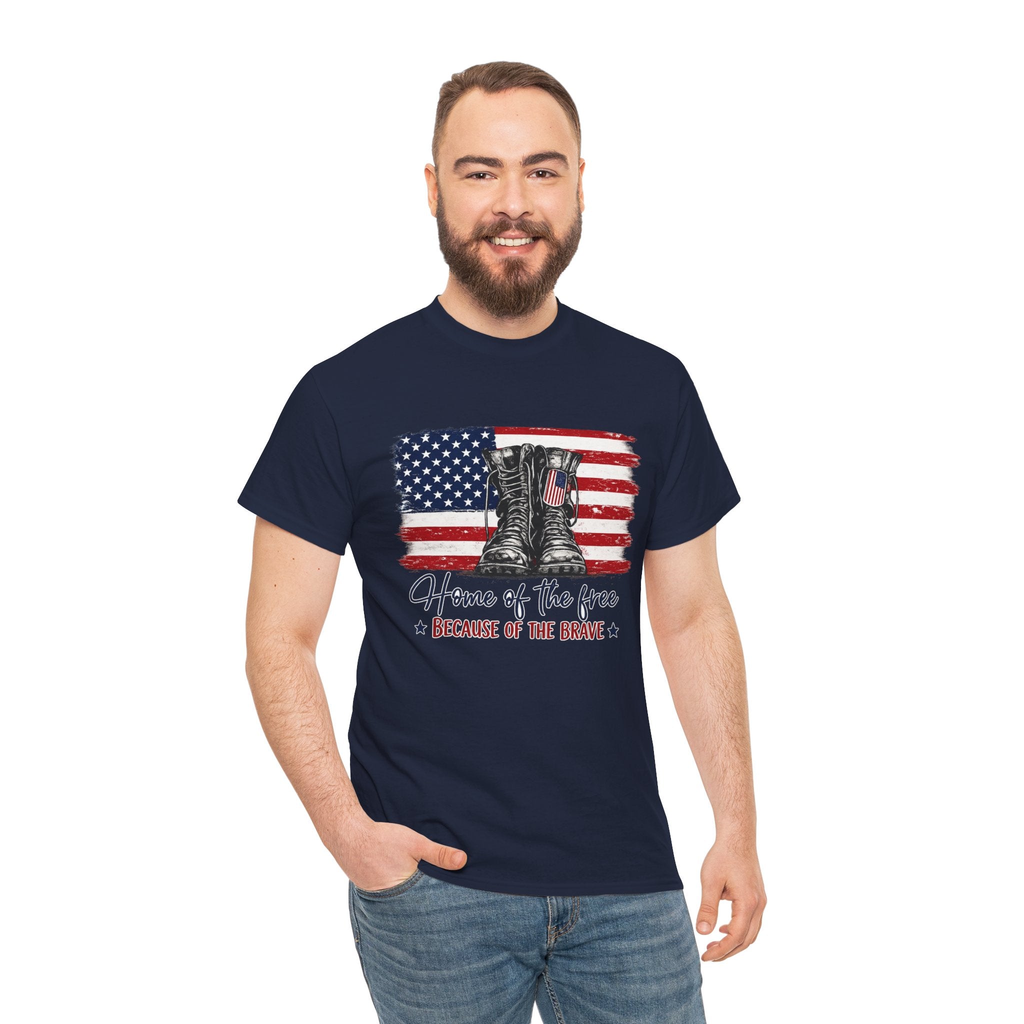 Home of the Free Because of the Brave PNG | Patriotic Combat Boots Shirt Design | Vintage American Flag Sublimation PNG | Military Tribute Tee