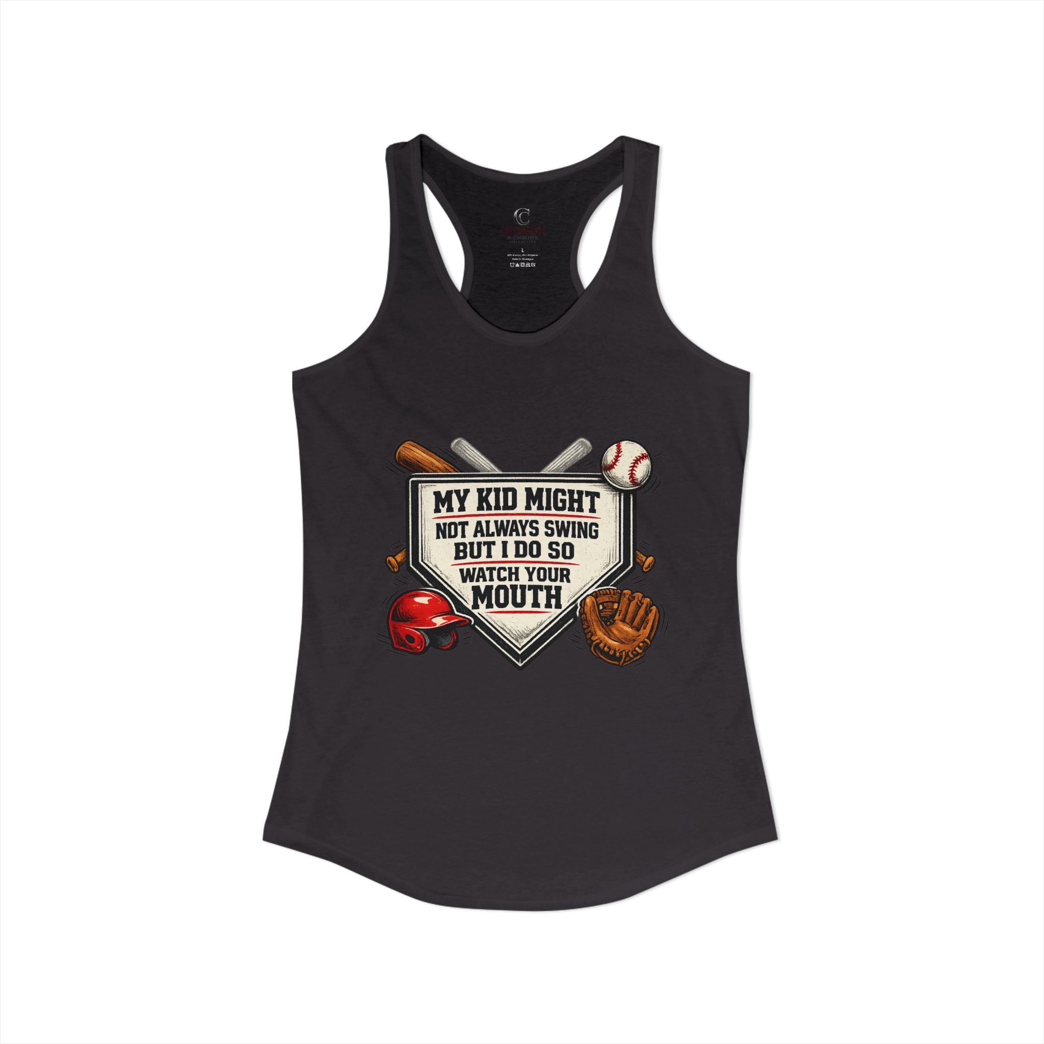 Funny Baseball Mom Tank Top – “My Kid Might Not Always Swing But I Do So Watch Your Mouth” – Baseball Parent Game Day Shirt – Travel Ball Mom Gift