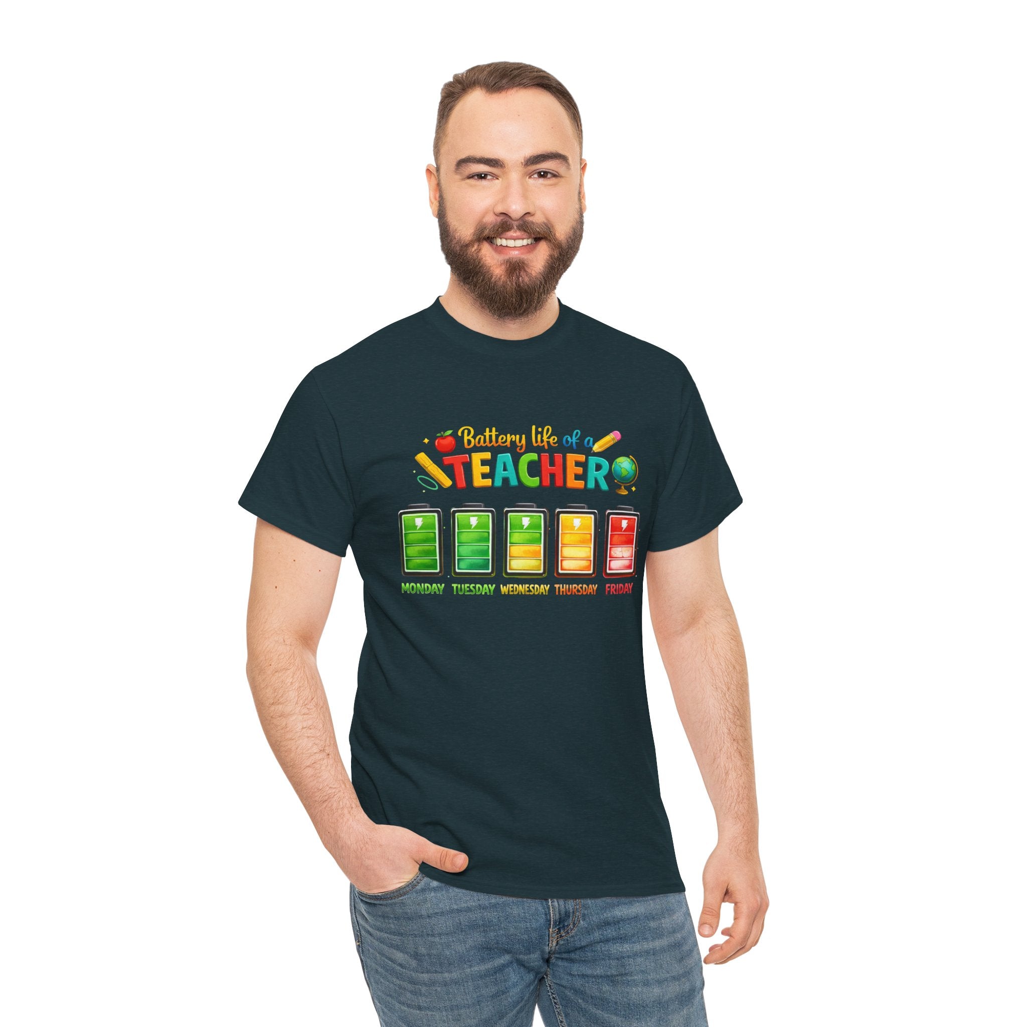 Teacher Battery Life T-Shirt – Funny Weekday Energy Levels Tee (Monday–Friday) Teacher appreciation gift - Unisex shirt