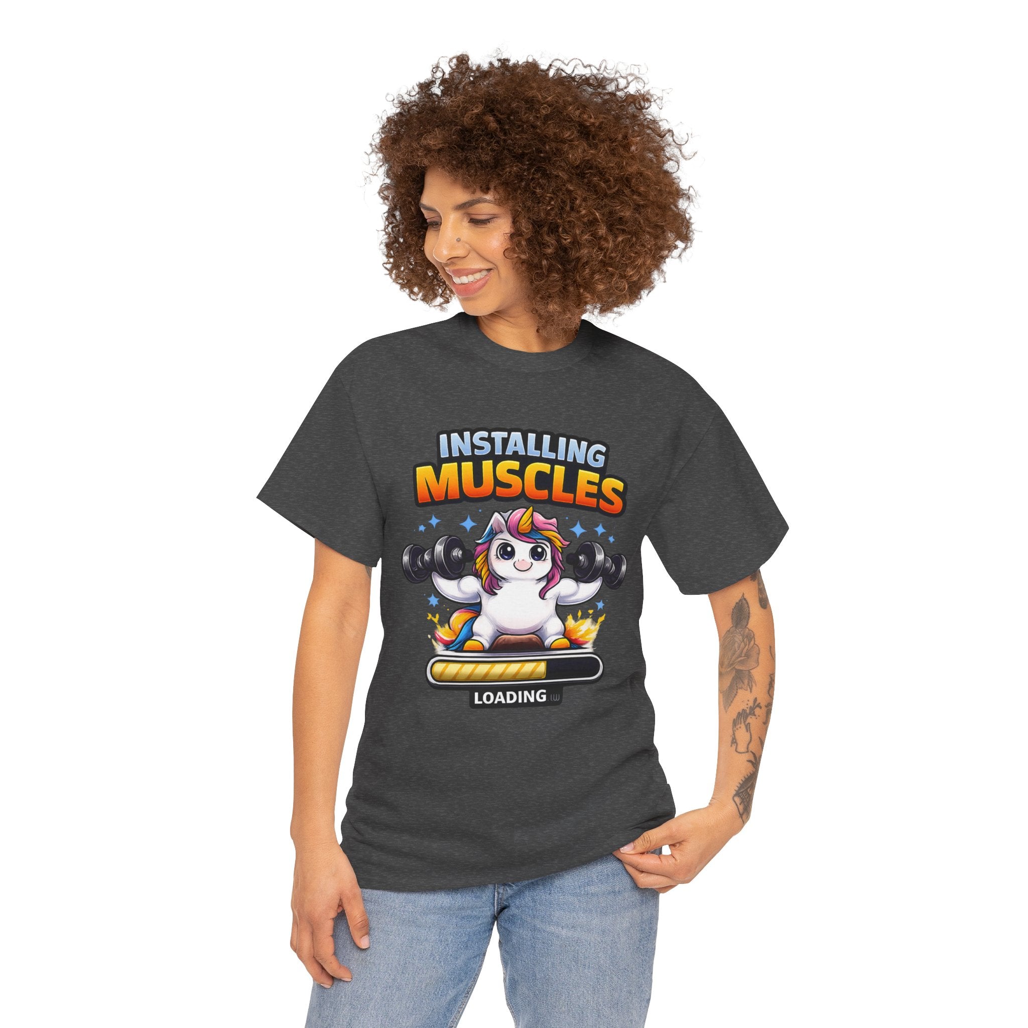 Installing Muscles Unicorn Shirt – Cute Funny Gym Workout Tee