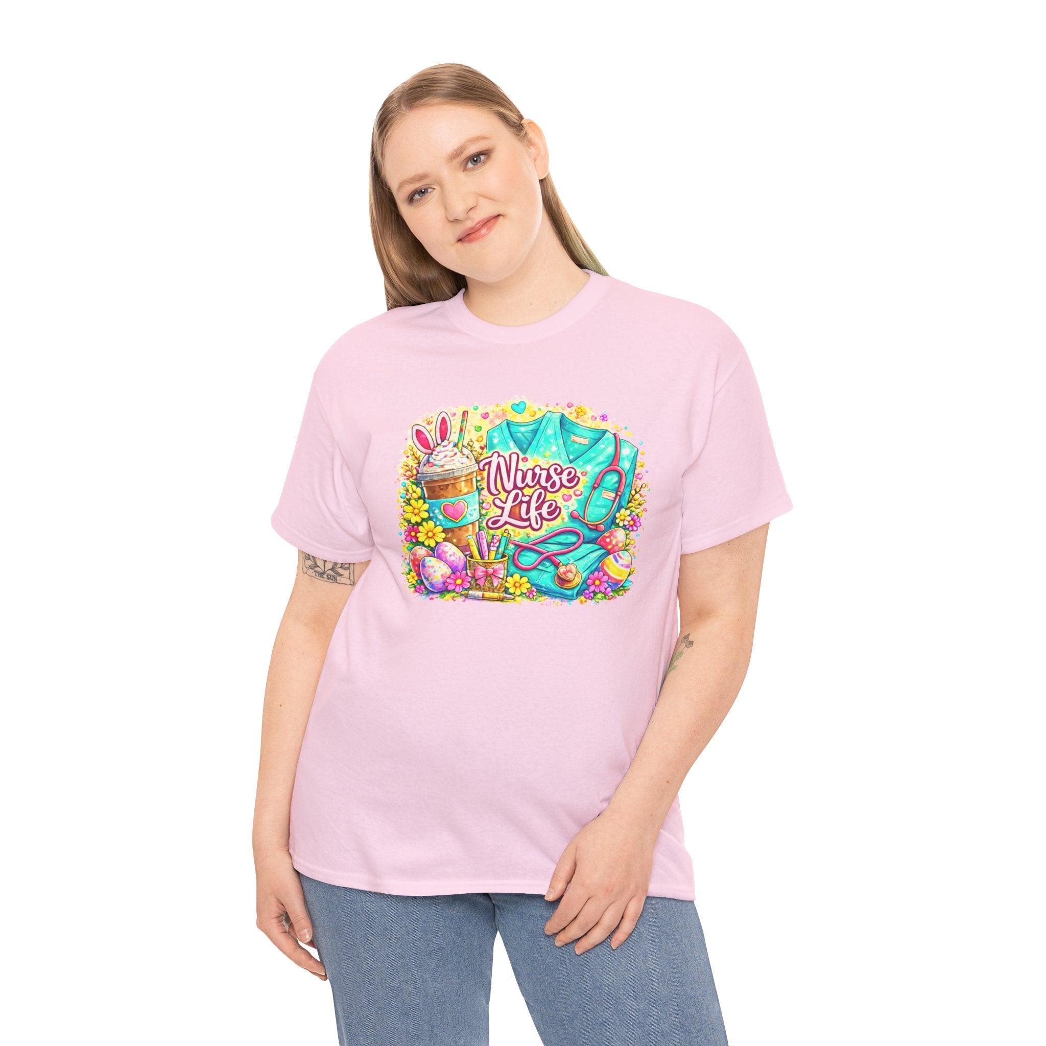 Easter Spring Nurse Life T-Shirt — Colorful Floral Stethoscope & Scrubs Design