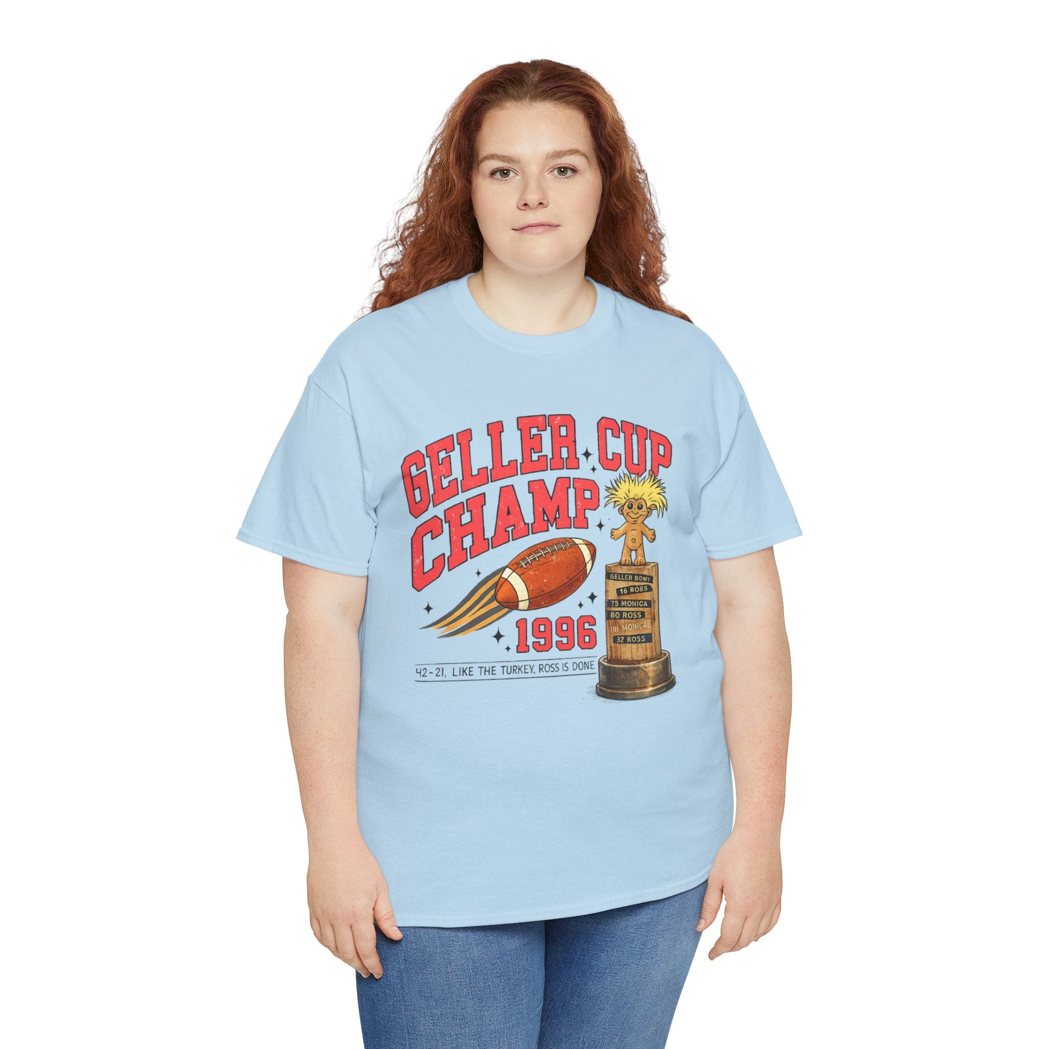 Geller Cup Champ 1996 Shirt – Vintage Football Graphic Tee, Friends TV Show Thanksgiving Football, Retro 90s Humor T-Shirt