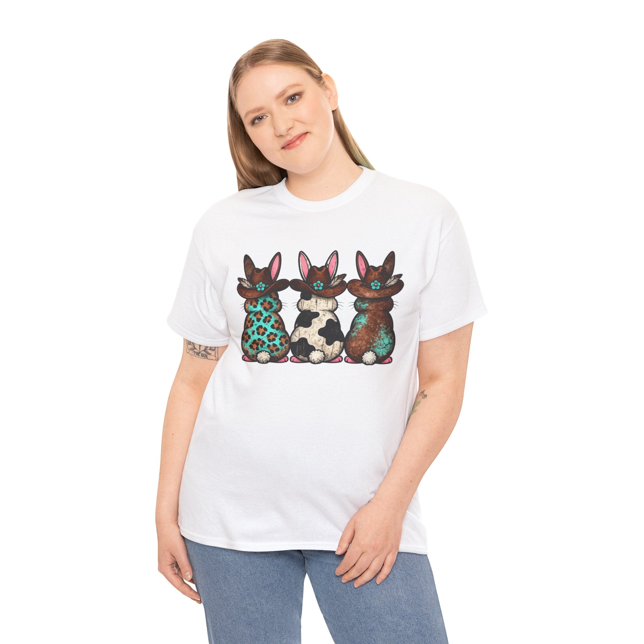 Western Easter Bunnies Shirt – Cow Print & Leopard Bunny Graphic Tee, Rustic Country Spring Apparel