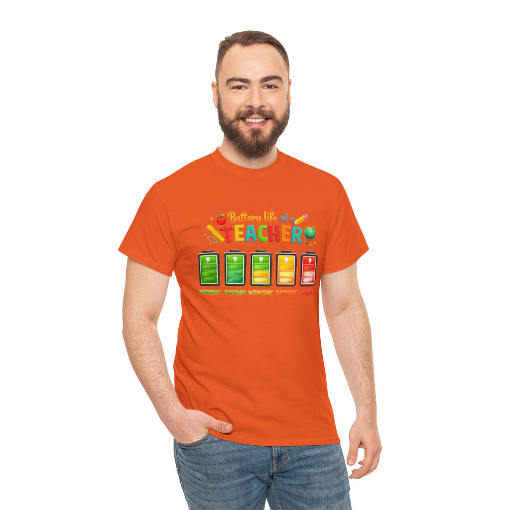 Teacher Battery Life T-Shirt – Funny Weekday Energy Levels Tee (Monday–Friday) Teacher appreciation gift - Unisex shirt