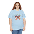 Patriotic America Bow Shirt | Land of the Free 1776 Front & Back Graphic Tee | Vintage USA Independence Day Shirt | Fourth of July Shirt
