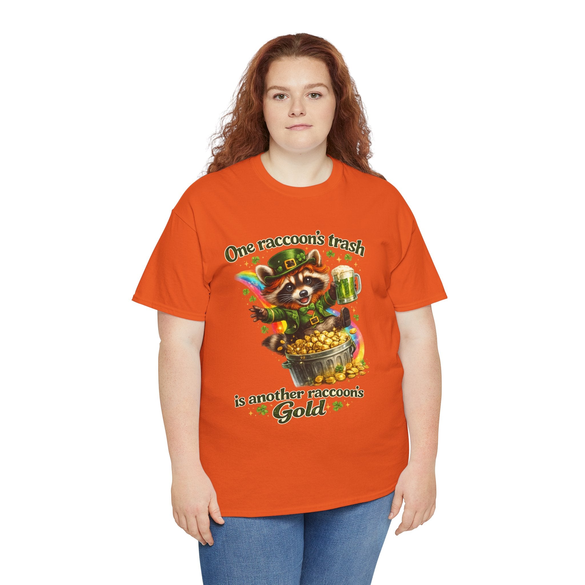 Raccoon Leprechaun Rainbow Treasure T-Shirt — "One Raccoon's Trash Is Another Raccoon's Gold" Cute St. Patrick's Design