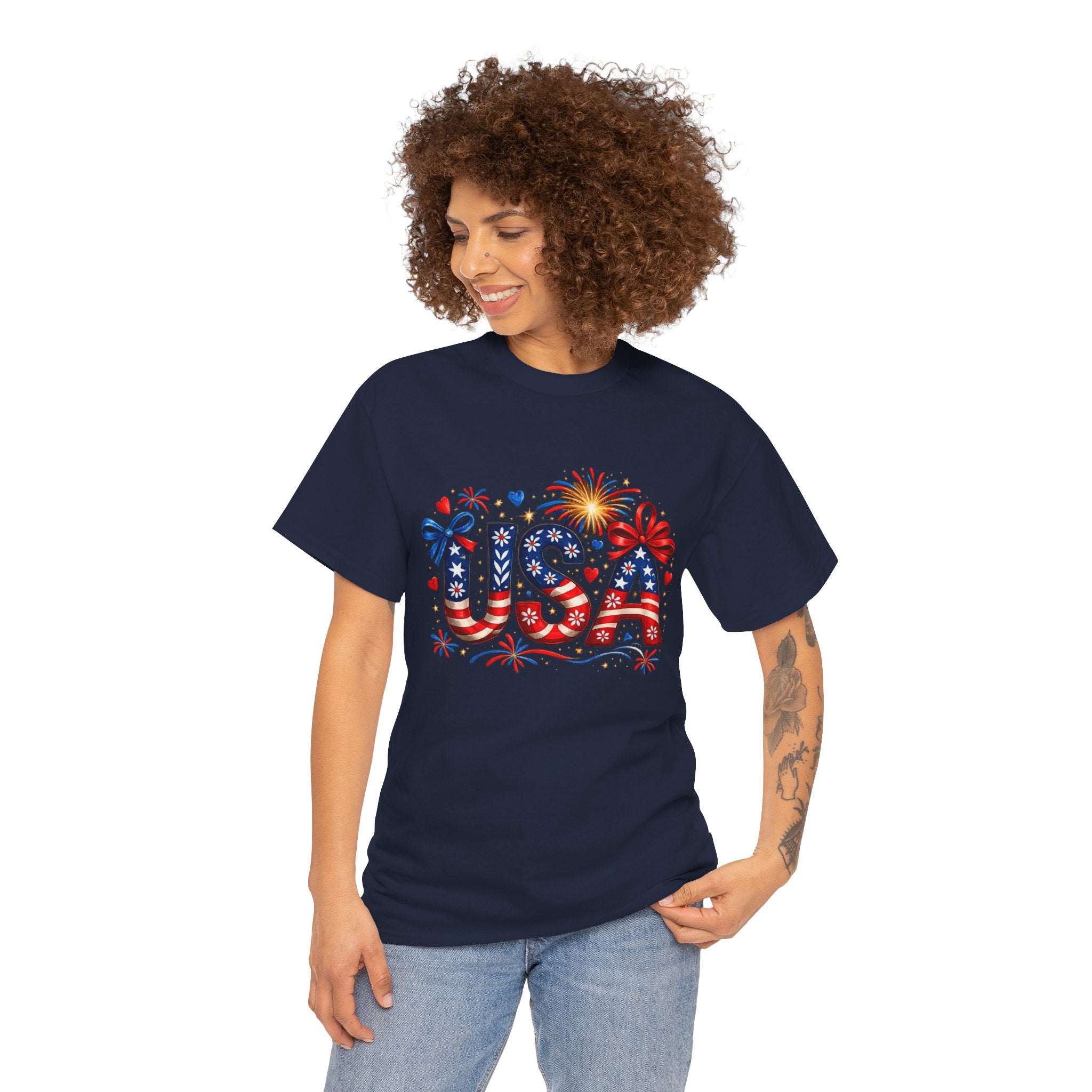 Patriotic USA Shirt PNG | Fourth of July Sublimation Design | Red White Blue USA Graphic | Independence Day Fireworks PNG | American Flag POD Design