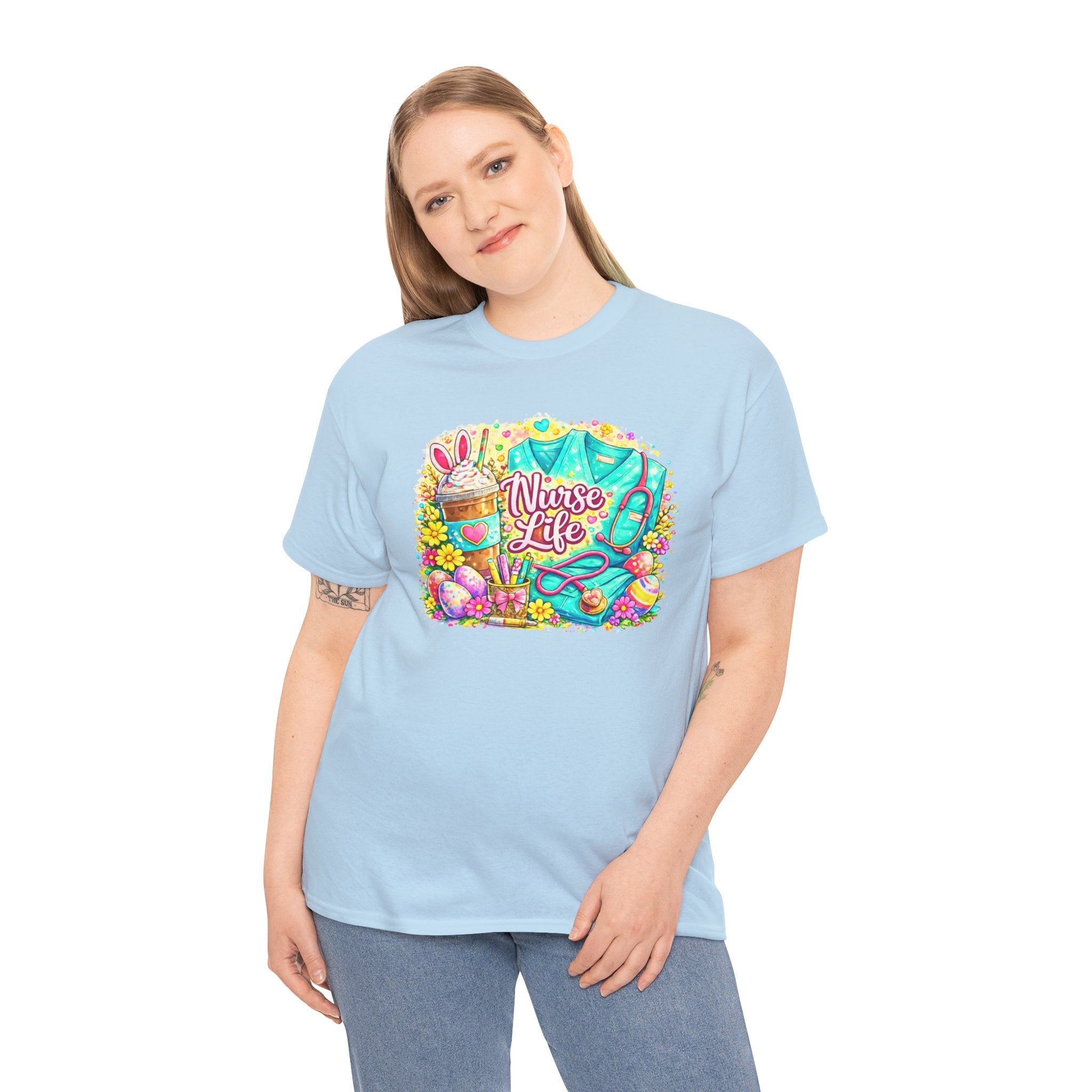 Easter Spring Nurse Life T-Shirt — Colorful Floral Stethoscope & Scrubs Design
