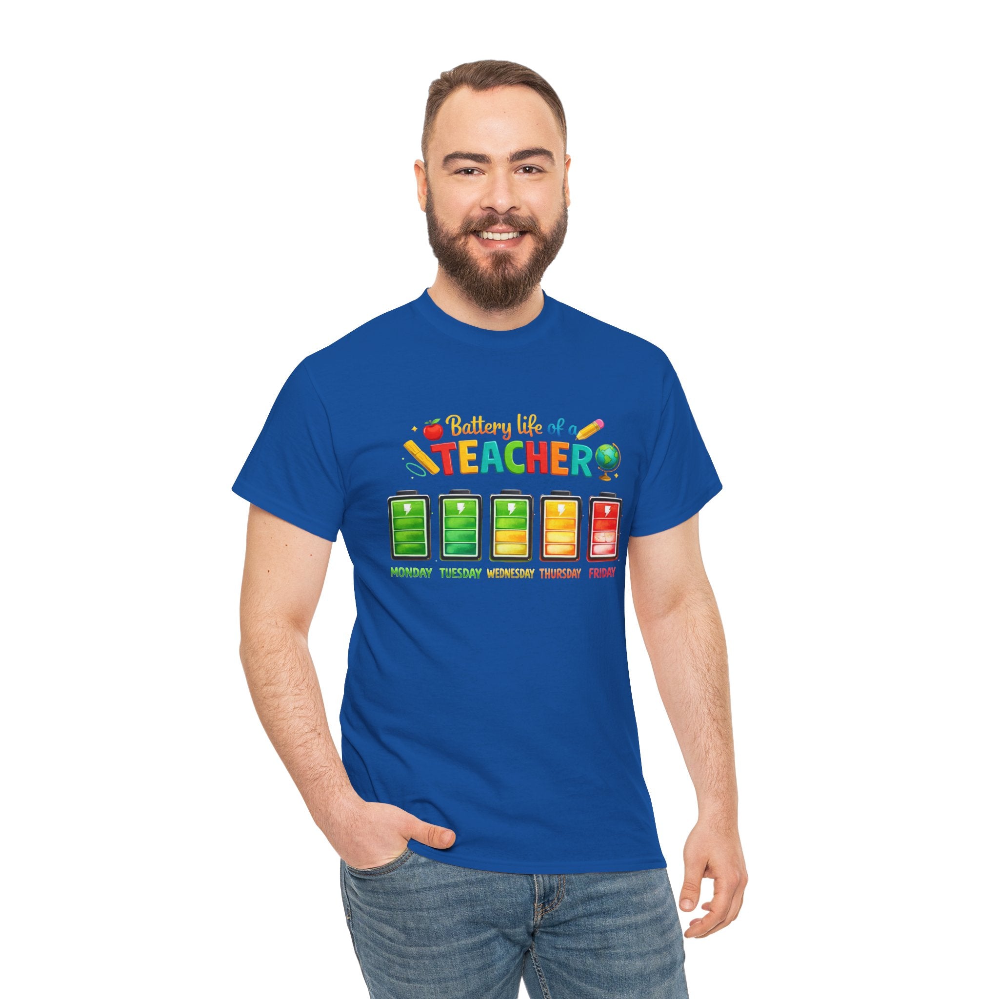 Teacher Battery Life T-Shirt – Funny Weekday Energy Levels Tee (Monday–Friday) Teacher appreciation gift - Unisex shirt