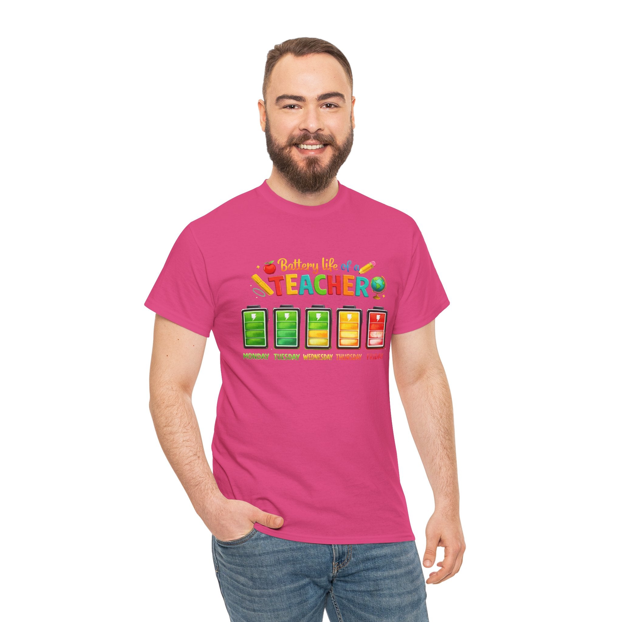 Teacher Battery Life T-Shirt – Funny Weekday Energy Levels Tee (Monday–Friday) Teacher appreciation gift - Unisex shirt
