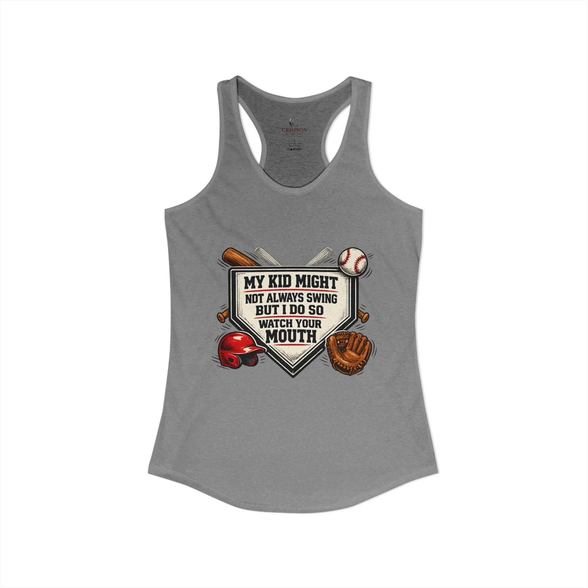 Funny Baseball Mom Tank Top – “My Kid Might Not Always Swing But I Do So Watch Your Mouth” – Baseball Parent Game Day Shirt – Travel Ball Mom Gift