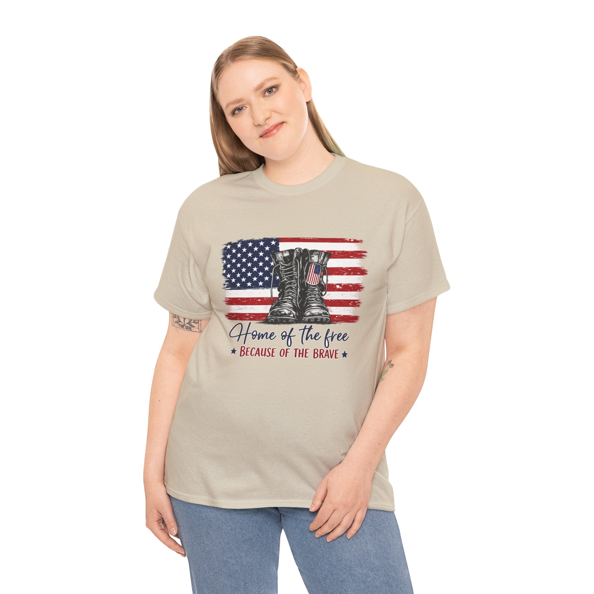 Home of the Free Because of the Brave PNG | Patriotic Combat Boots Shirt Design | Vintage American Flag Sublimation PNG | Military Tribute Tee