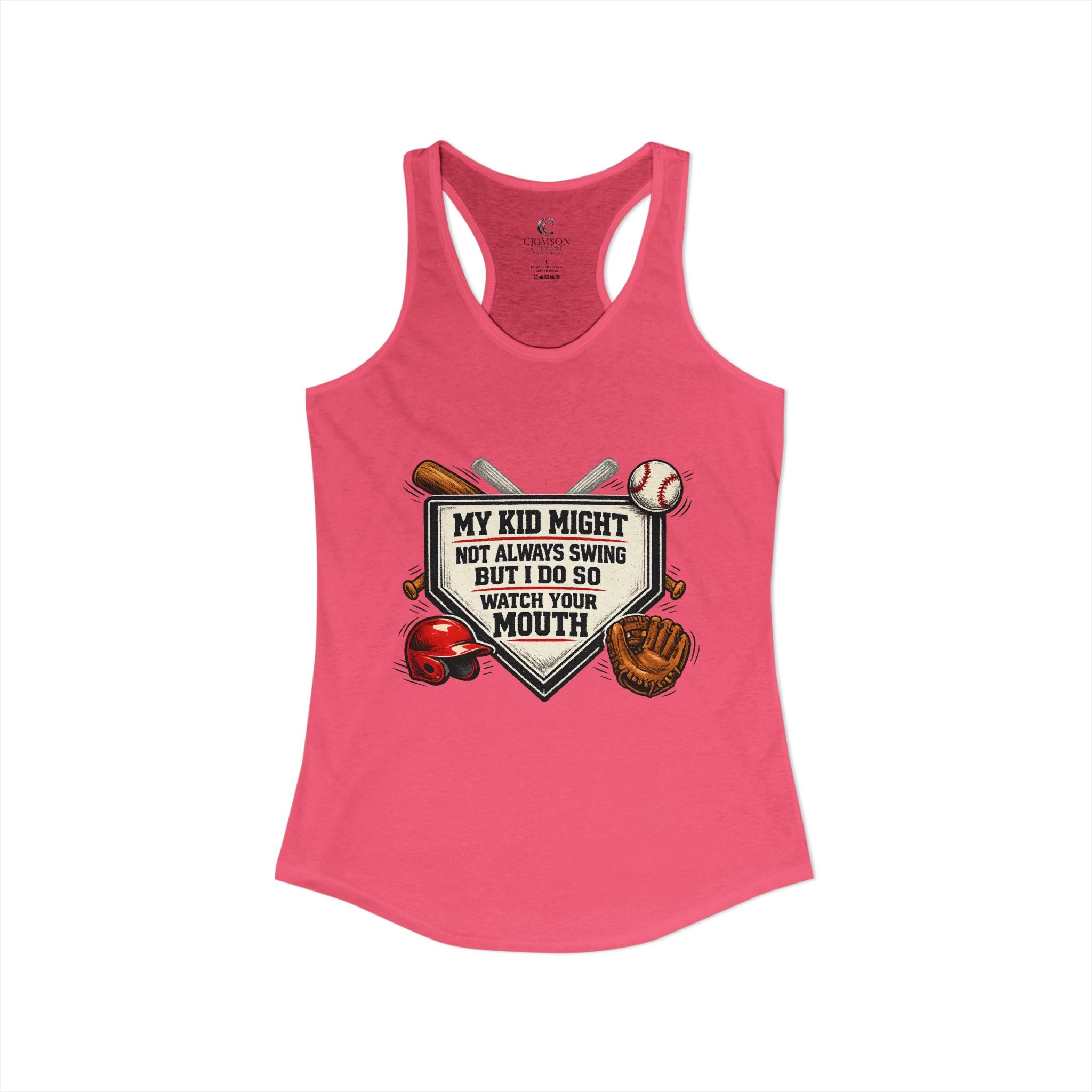 Funny Baseball Mom Tank Top – “My Kid Might Not Always Swing But I Do So Watch Your Mouth” – Baseball Parent Game Day Shirt – Travel Ball Mom Gift