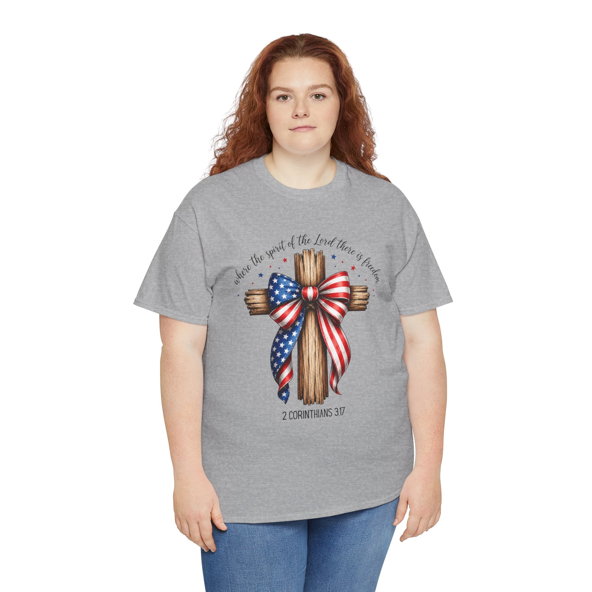Christian Patriotic Cross Shirt | Where The Spirit Of The Lord There Is Freedom Shirt | 2 Corinthians 3:17 Patriotic Tee | Faith & Freedom Christian Graphic Shirt
