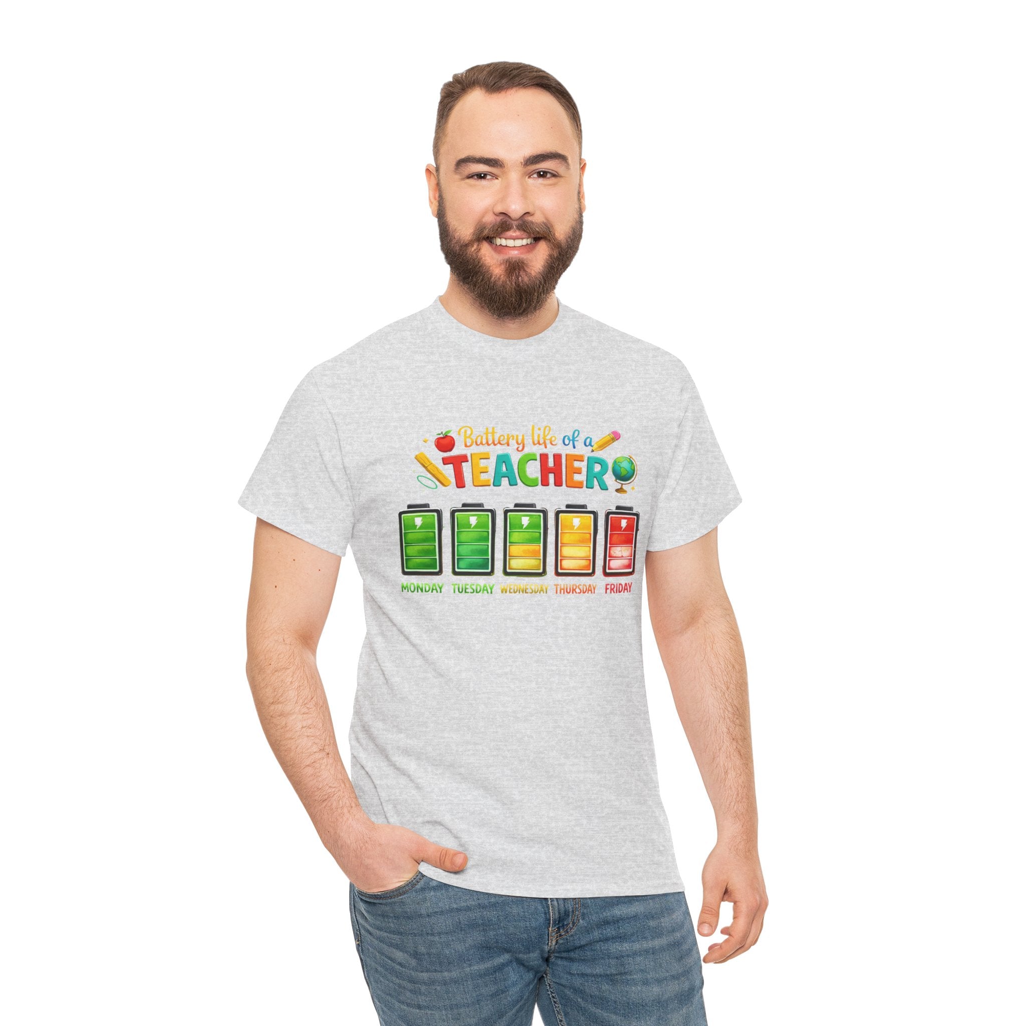 Teacher Battery Life T-Shirt – Funny Weekday Energy Levels Tee (Monday–Friday) Teacher appreciation gift - Unisex shirt