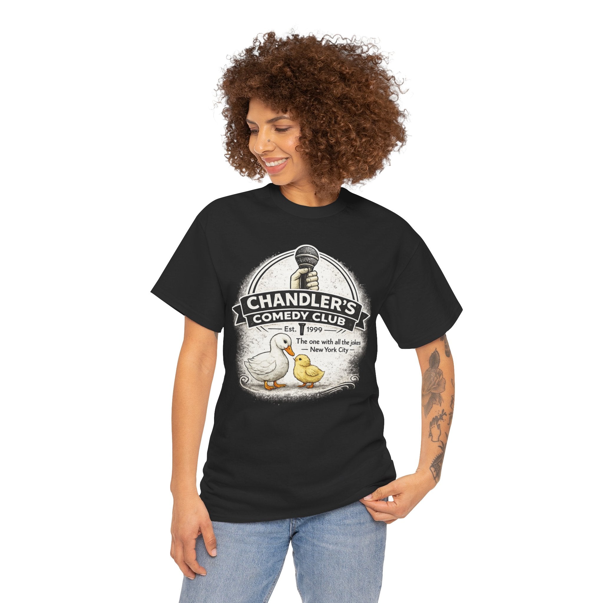Comedy Club Parody Shirt – Funny Duck & Chick Graphic Tee – Classic Sitcom Humor T-Shirt