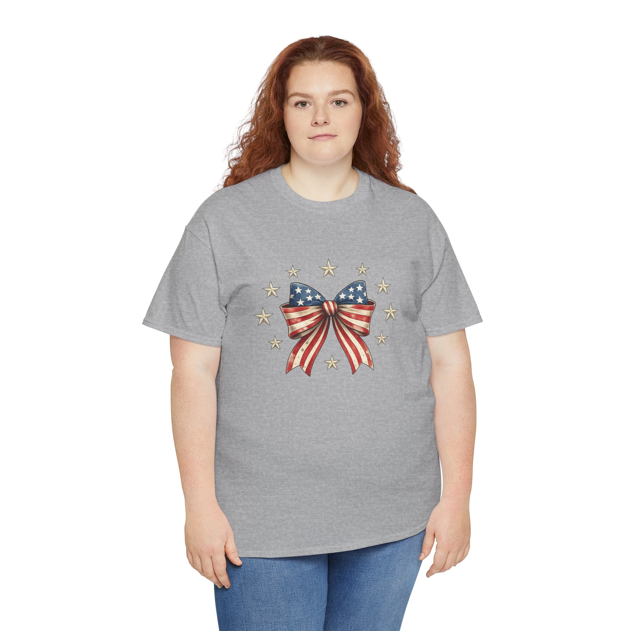 Patriotic America Bow Shirt | Land of the Free 1776 Front & Back Graphic Tee | Vintage USA Independence Day Shirt | Fourth of July Shirt