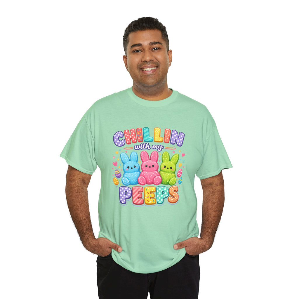 Chillin With My Peeps Easter Bunny Shirt | Cute Pastel Easter Peeps Bunny T-Shirt | Funny Easter Family Matching Shirt