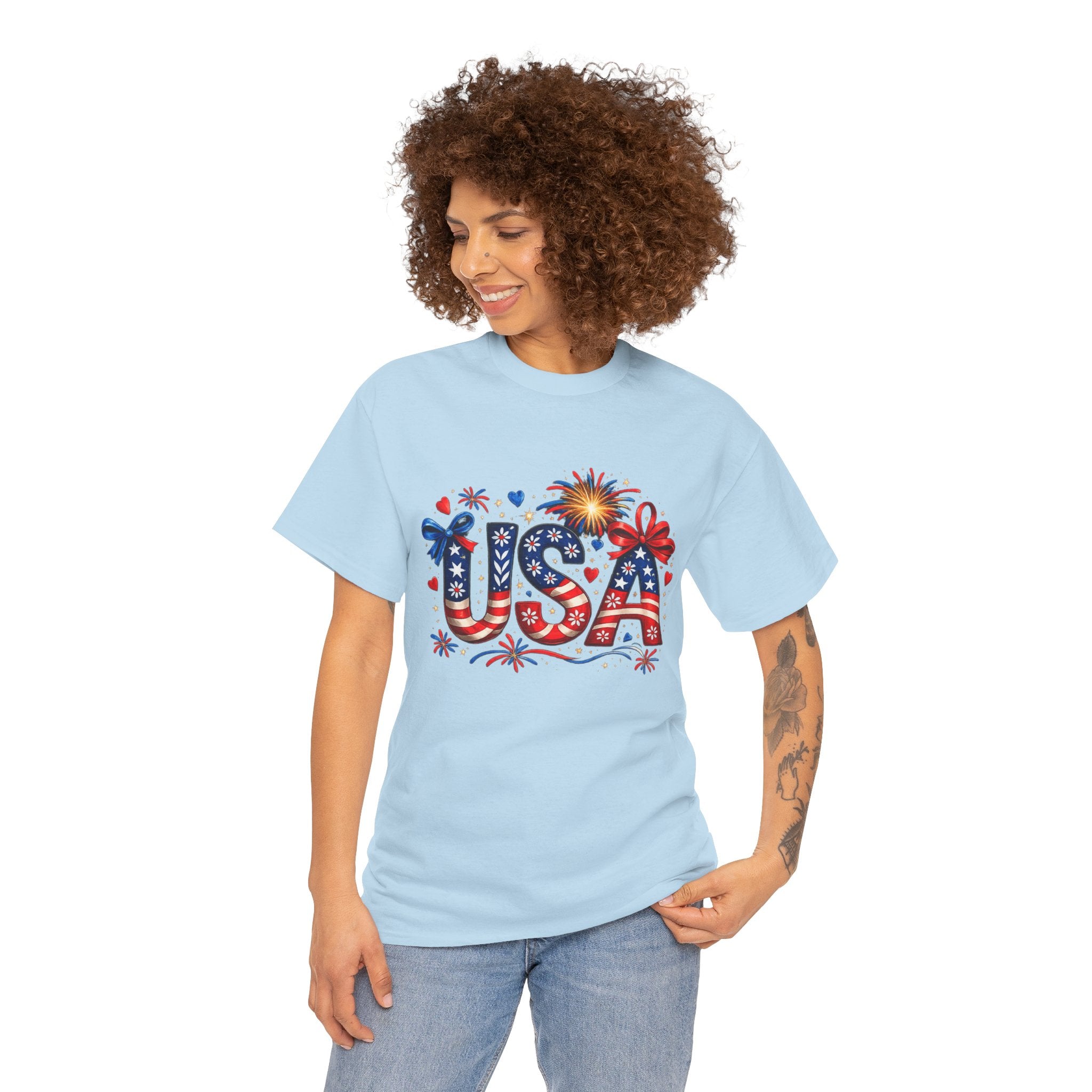 Patriotic USA Shirt PNG | Fourth of July Sublimation Design | Red White Blue USA Graphic | Independence Day Fireworks PNG | American Flag POD Design
