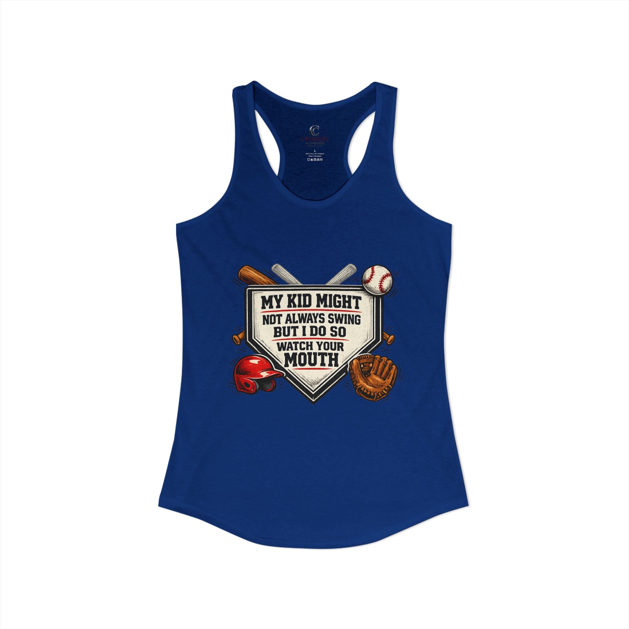 Funny Baseball Mom Tank Top – “My Kid Might Not Always Swing But I Do So Watch Your Mouth” – Baseball Parent Game Day Shirt – Travel Ball Mom Gift
