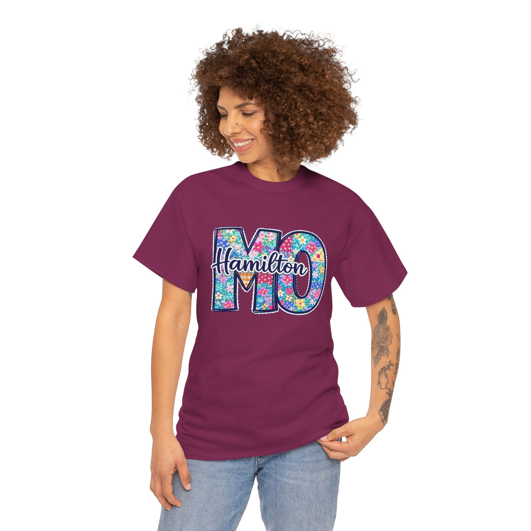 Hamilton Missouri Quilt Shirt – MO Patchwork T-Shirt, Quilters Capital Design, Missouri Quilt Town Tee, Sewing Lover Gift, Floral Quilt Shirt