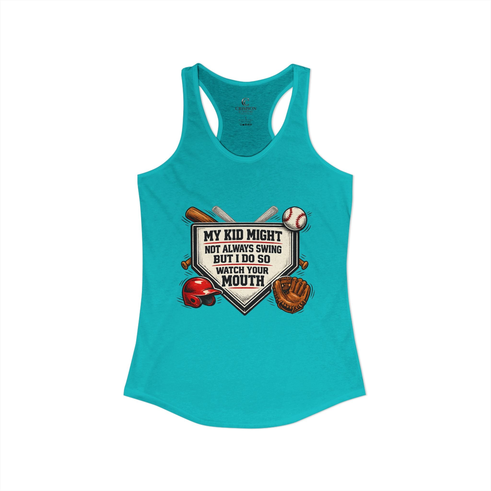 Funny Baseball Mom Tank Top – “My Kid Might Not Always Swing But I Do So Watch Your Mouth” – Baseball Parent Game Day Shirt – Travel Ball Mom Gift