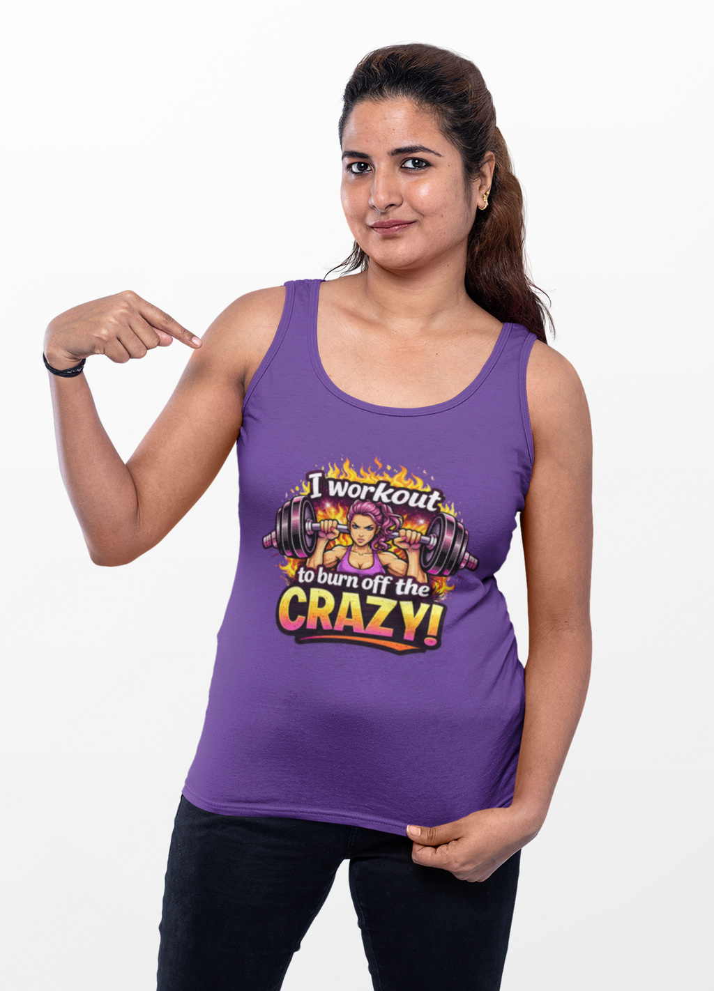 I Workout to Burn Off the Crazy Razorback Tank – Funny Women’s Gym Workout Top