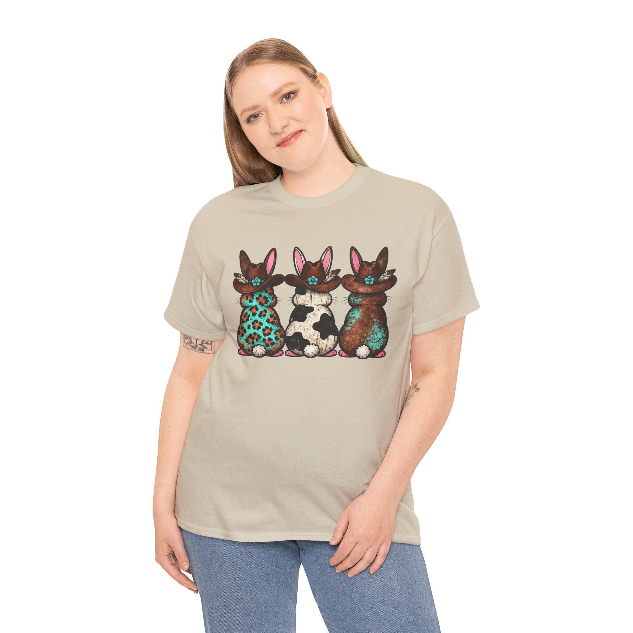 Western Easter Bunnies Shirt – Cow Print & Leopard Bunny Graphic Tee, Rustic Country Spring Apparel