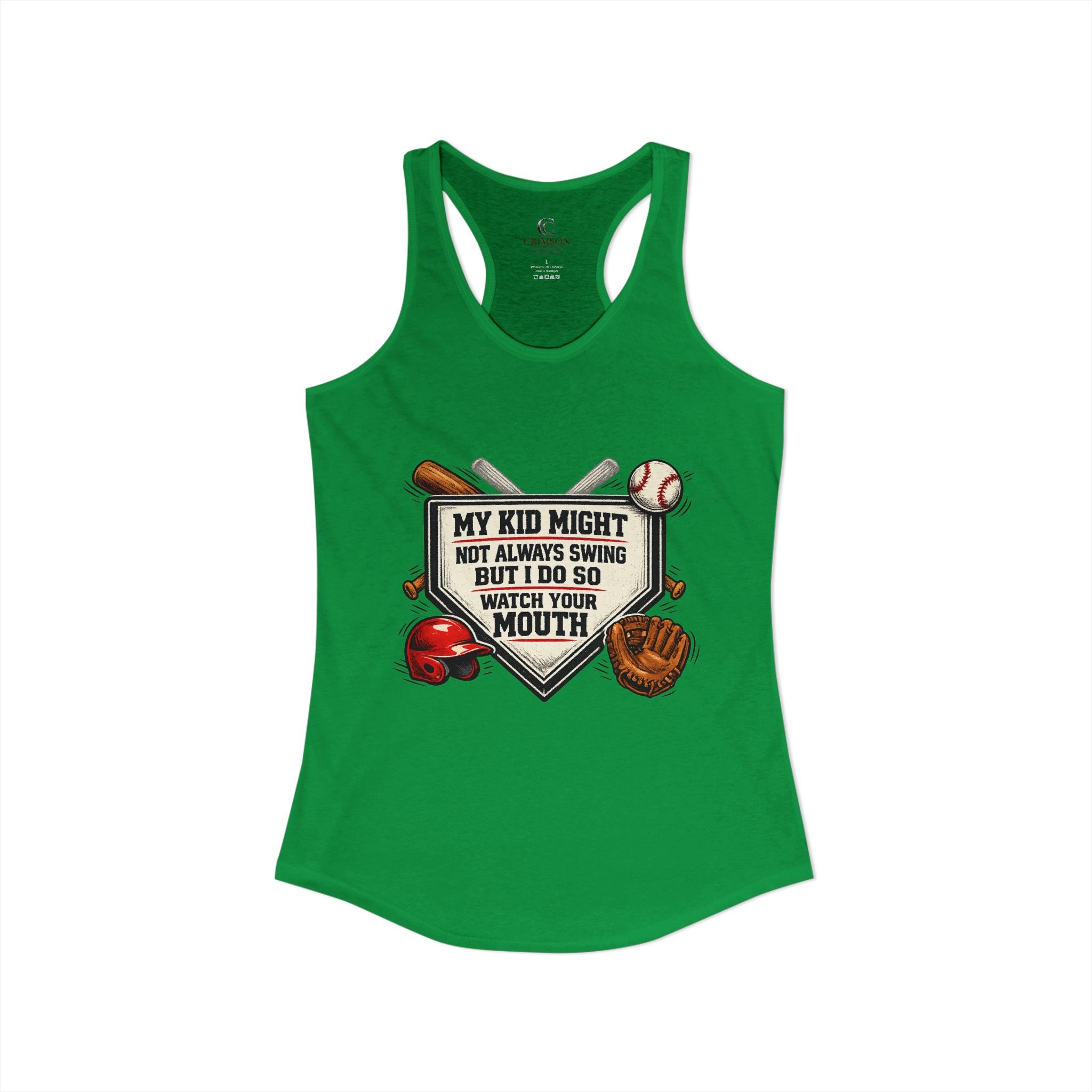 Funny Baseball Mom Tank Top – “My Kid Might Not Always Swing But I Do So Watch Your Mouth” – Baseball Parent Game Day Shirt – Travel Ball Mom Gift