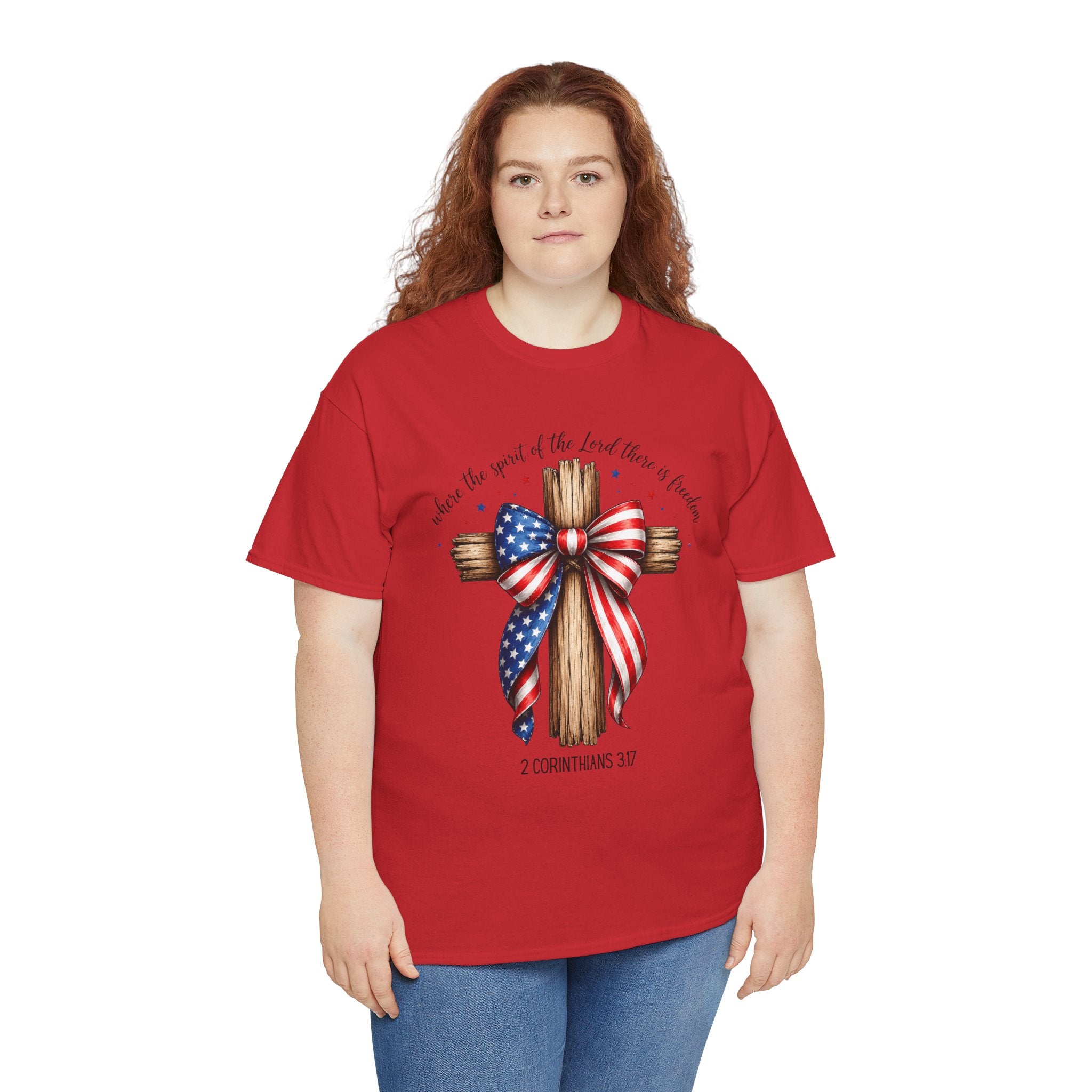 Christian Patriotic Cross Shirt | Where The Spirit Of The Lord There Is Freedom Shirt | 2 Corinthians 3:17 Patriotic Tee | Faith & Freedom Christian Graphic Shirt