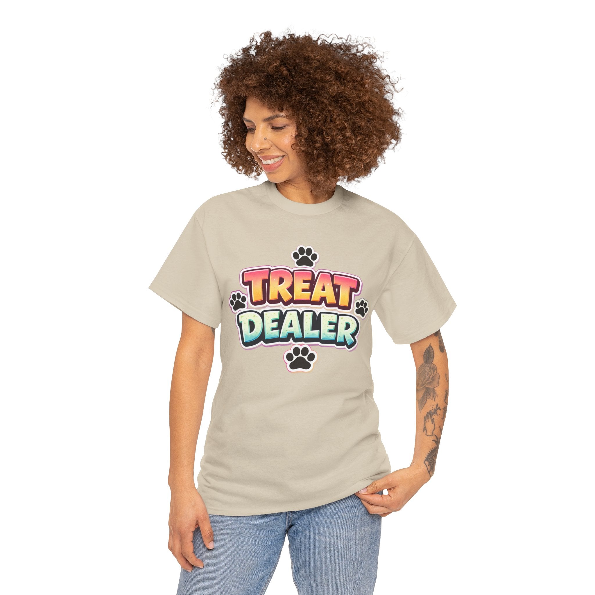 Treat Dealer Dog Shirt – Funny Dog Mom & Dog Dad Paw Print Graphic Tee