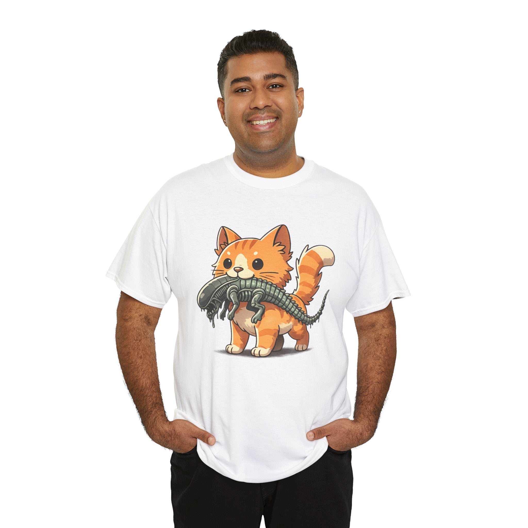 Cute Orange Cat Holding Alien Toy T-Shirt — Funny Kawaii Kitten Graphic Tee