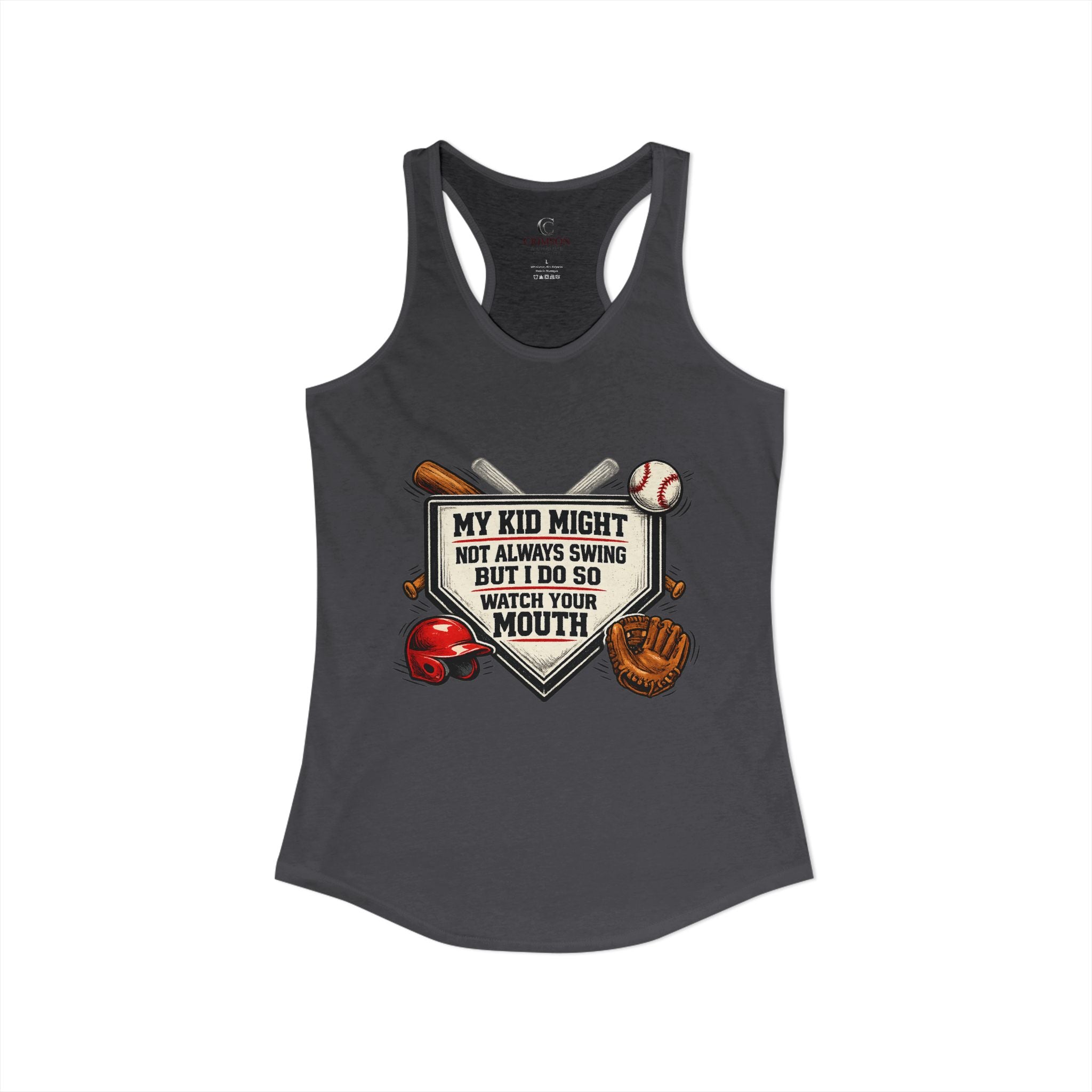 Funny Baseball Mom Tank Top – “My Kid Might Not Always Swing But I Do So Watch Your Mouth” – Baseball Parent Game Day Shirt – Travel Ball Mom Gift