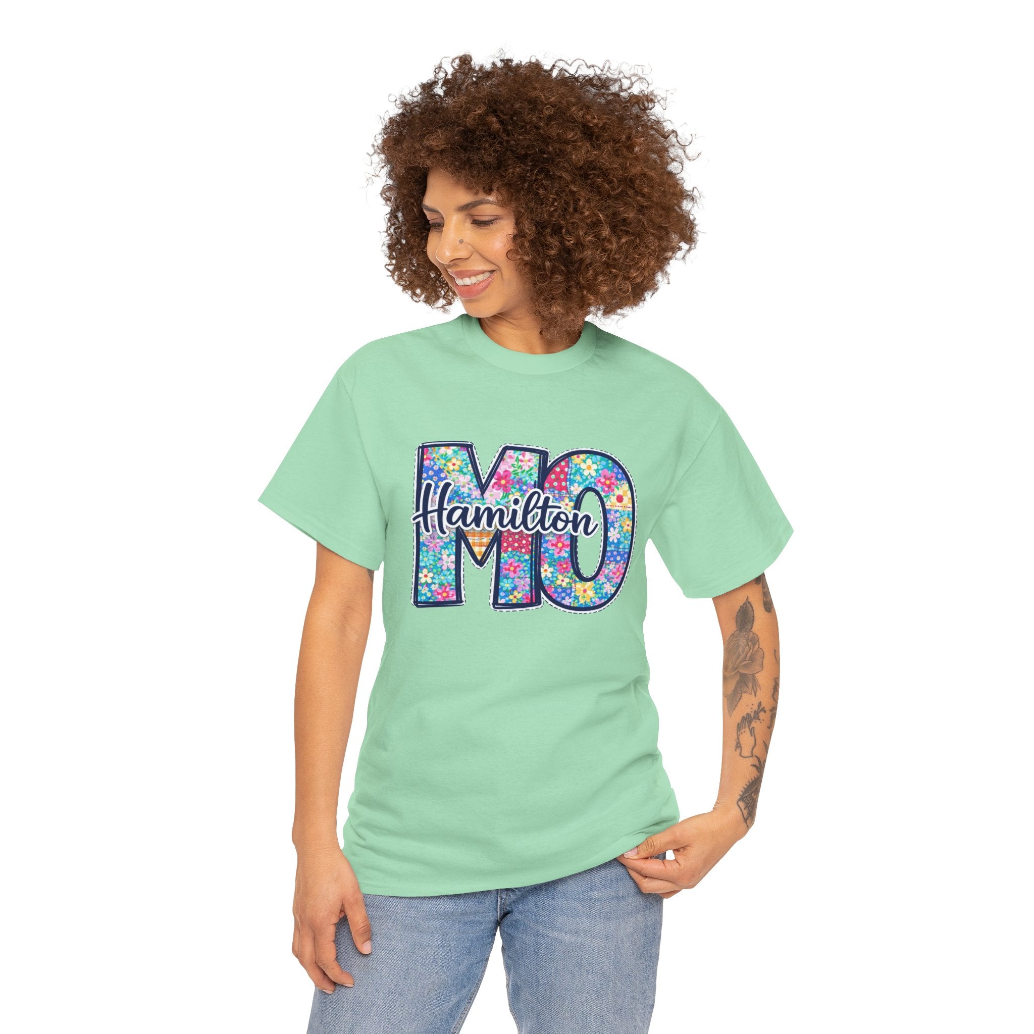 Hamilton Missouri Quilt Shirt – MO Patchwork T-Shirt, Quilters Capital Design, Missouri Quilt Town Tee, Sewing Lover Gift, Floral Quilt Shirt