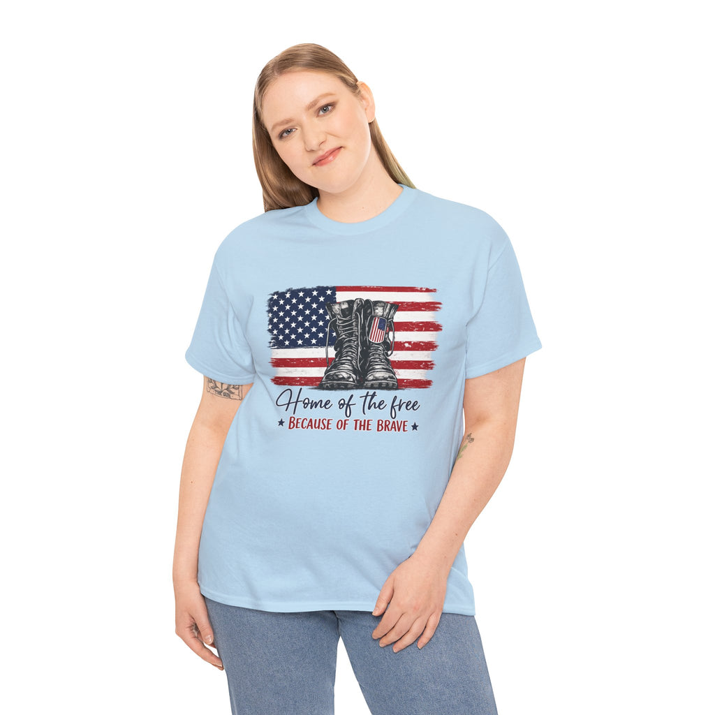 Home of the Free Because of the Brave PNG | Patriotic Combat Boots Shirt Design | Vintage American Flag Sublimation PNG | Military Tribute Tee
