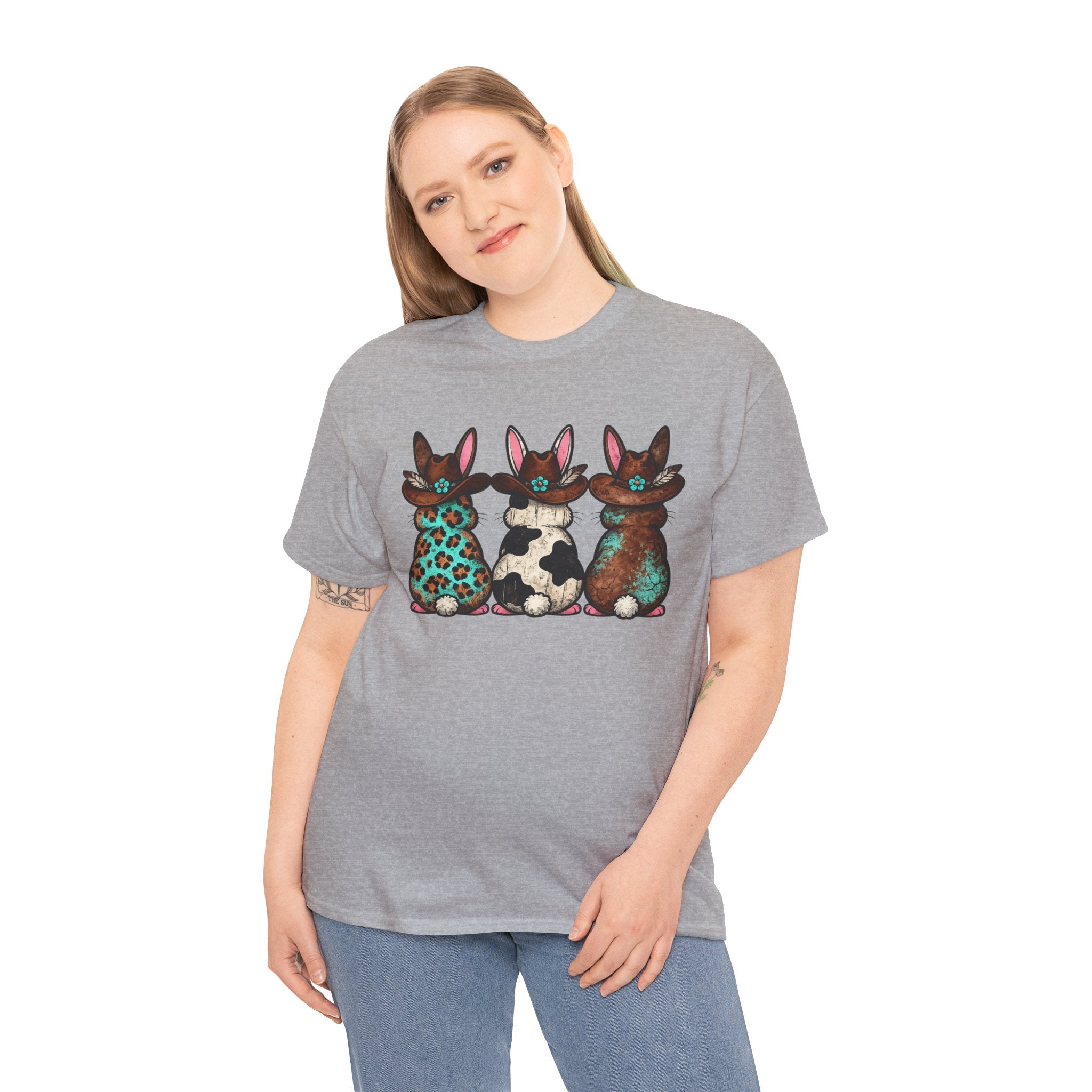 Western Easter Bunnies Shirt – Cow Print & Leopard Bunny Graphic Tee, Rustic Country Spring Apparel