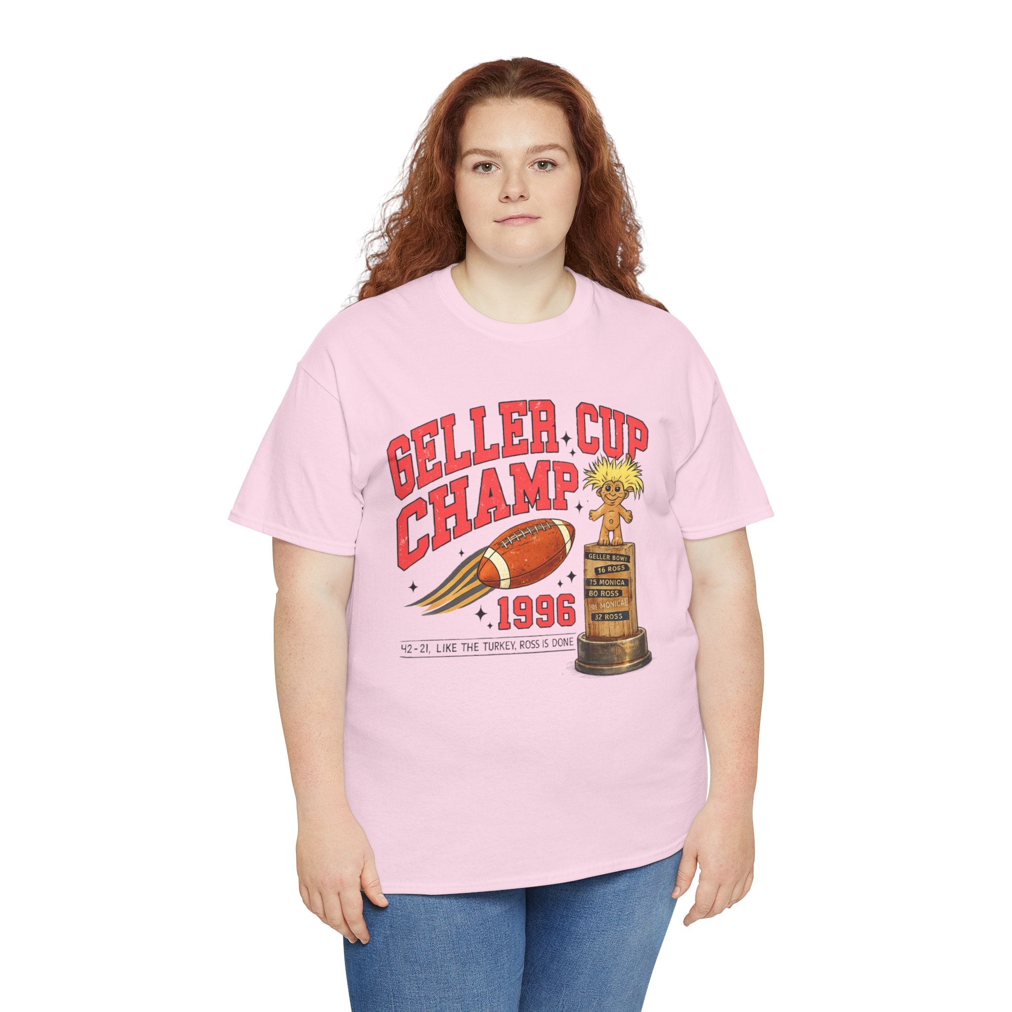 Geller Cup Champ 1996 Shirt – Vintage Football Graphic Tee, Friends TV Show Thanksgiving Football, Retro 90s Humor T-Shirt