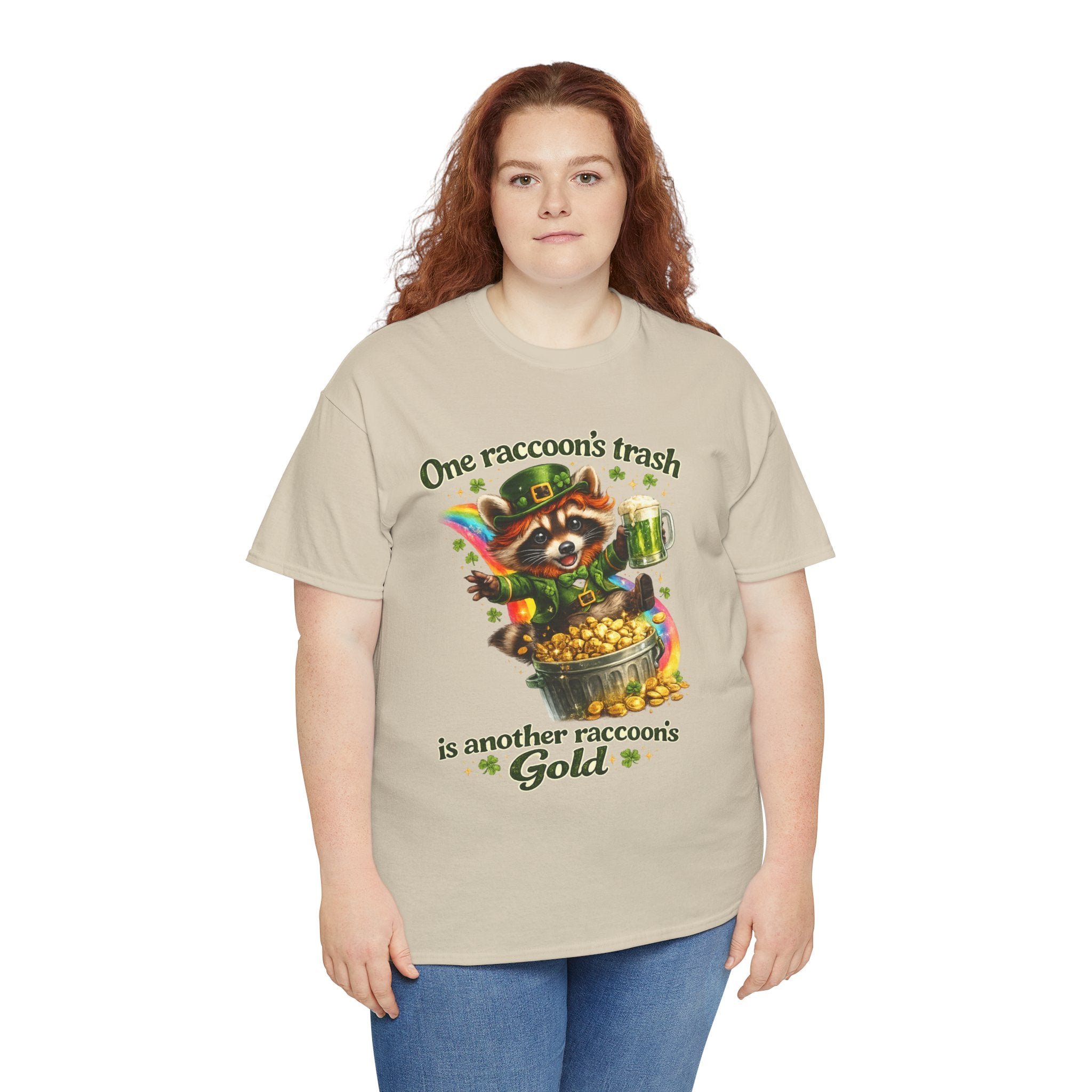 Raccoon Leprechaun Rainbow Treasure T-Shirt — "One Raccoon's Trash Is Another Raccoon's Gold" Cute St. Patrick's Design