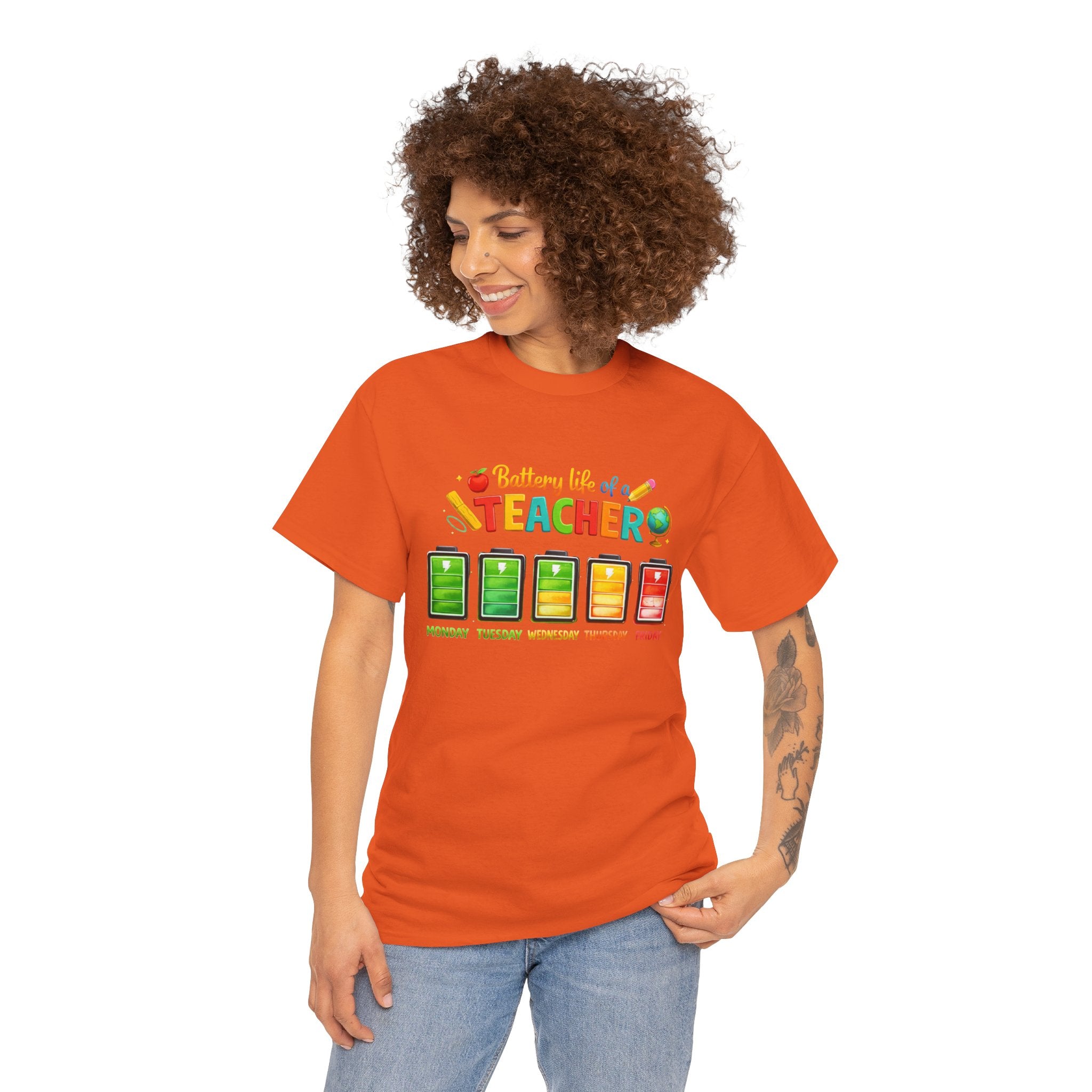 Teacher Battery Life T-Shirt – Funny Weekday Energy Levels Tee (Monday–Friday) Teacher appreciation gift - Unisex shirt