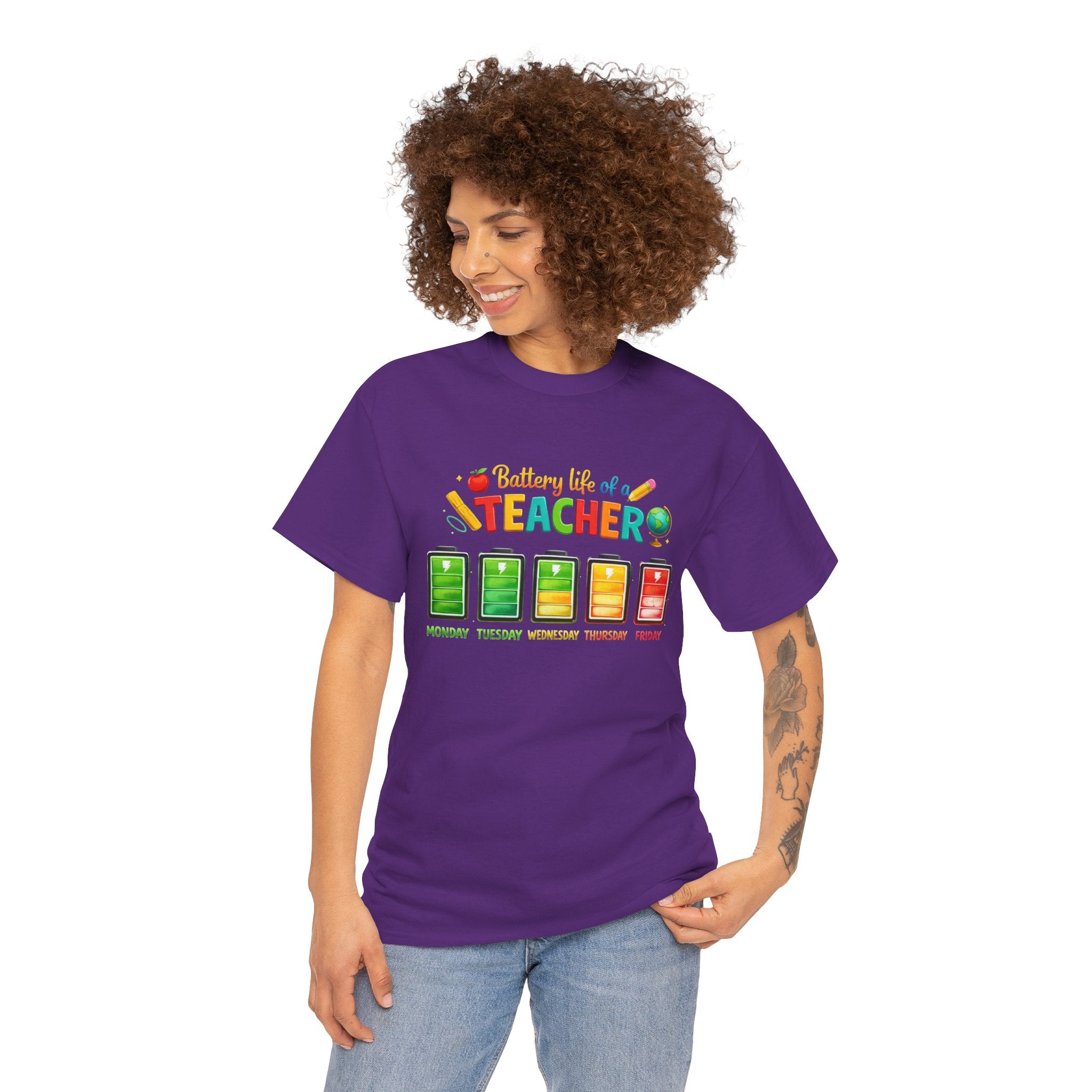 Teacher Battery Life T-Shirt – Funny Weekday Energy Levels Tee (Monday–Friday) Teacher appreciation gift - Unisex shirt
