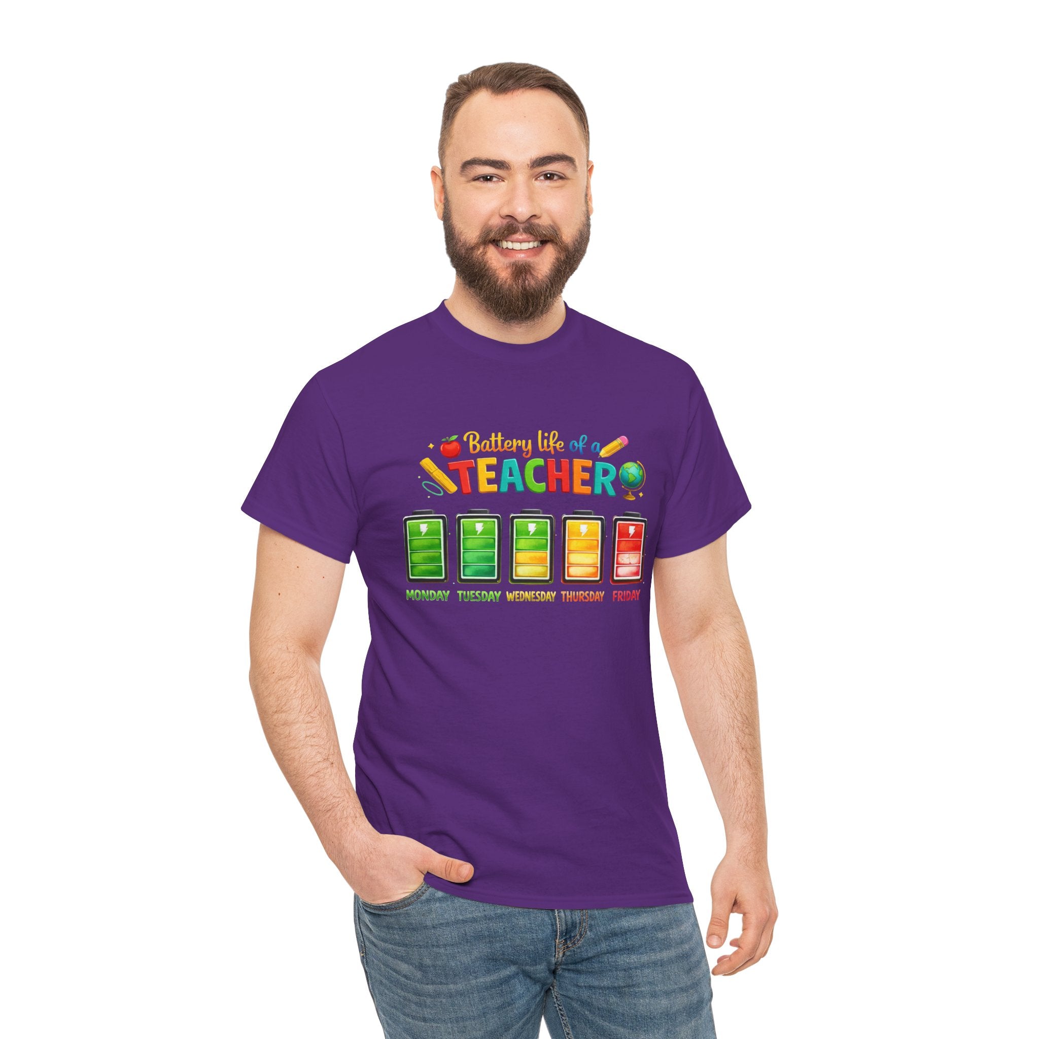 Teacher Battery Life T-Shirt – Funny Weekday Energy Levels Tee (Monday–Friday) Teacher appreciation gift - Unisex shirt
