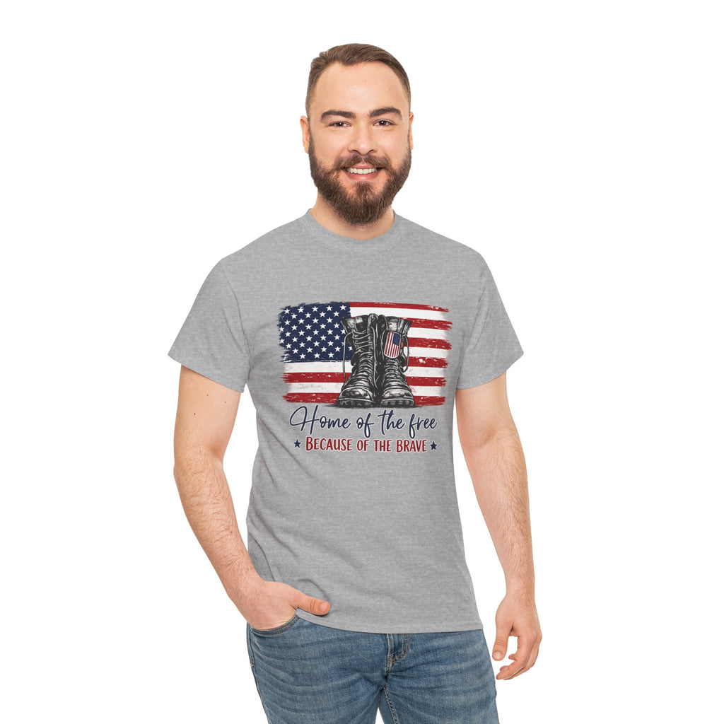 Home of the Free Because of the Brave PNG | Patriotic Combat Boots Shirt Design | Vintage American Flag Sublimation PNG | Military Tribute Tee