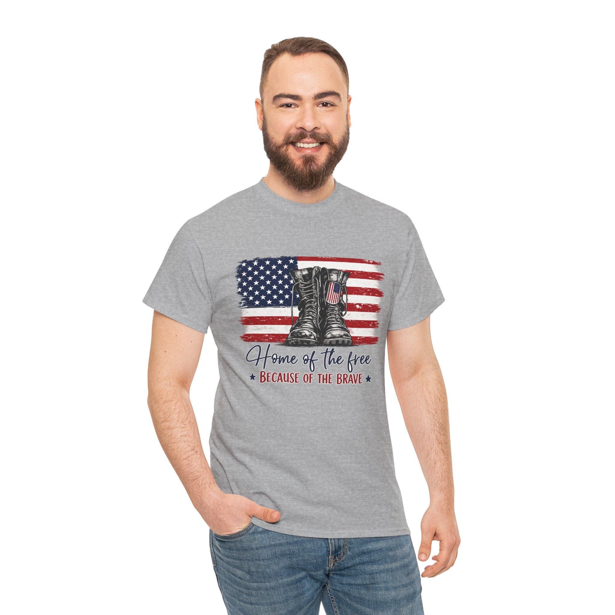 Home of the Free Because of the Brave PNG | Patriotic Combat Boots Shirt Design | Vintage American Flag Sublimation PNG | Military Tribute Tee