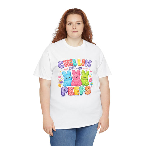 Chillin With My Peeps Easter Bunny Shirt | Cute Pastel Easter Peeps Bunny T-Shirt | Funny Easter Family Matching Shirt